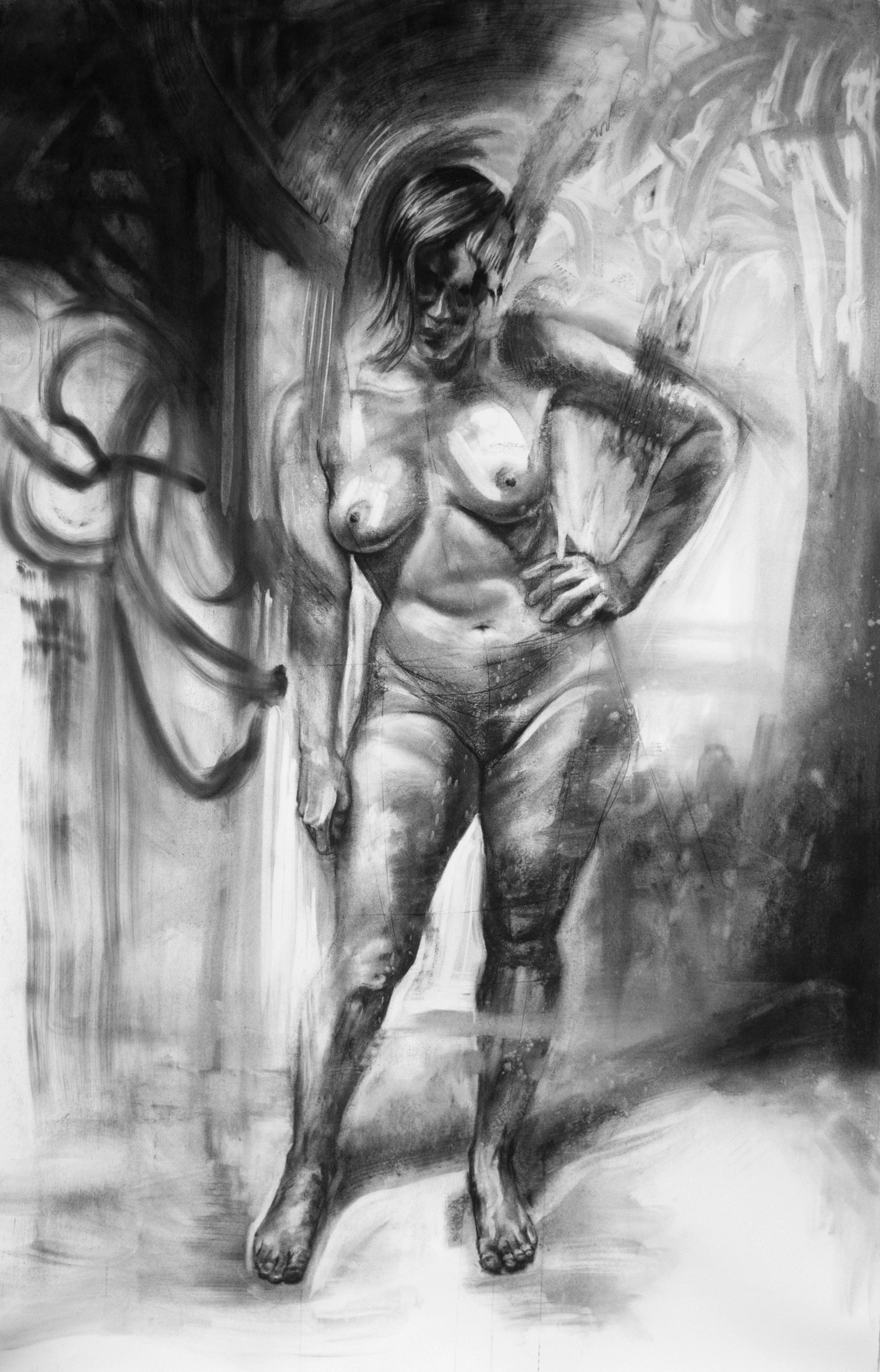 Deliberate, Charcoal on paper, 75x49 inches