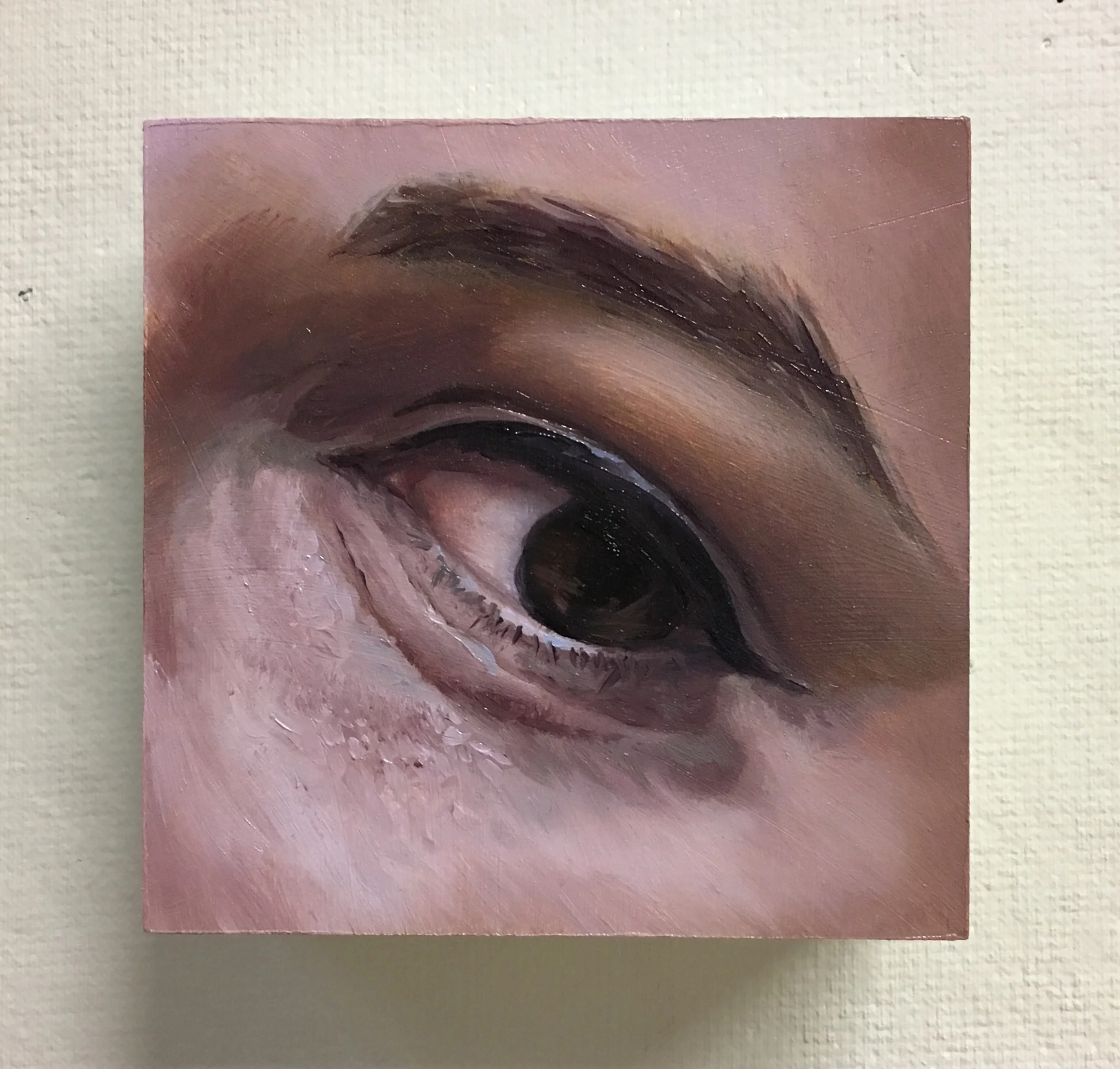 Peek, Oil on wood, 4x4 inches Sold