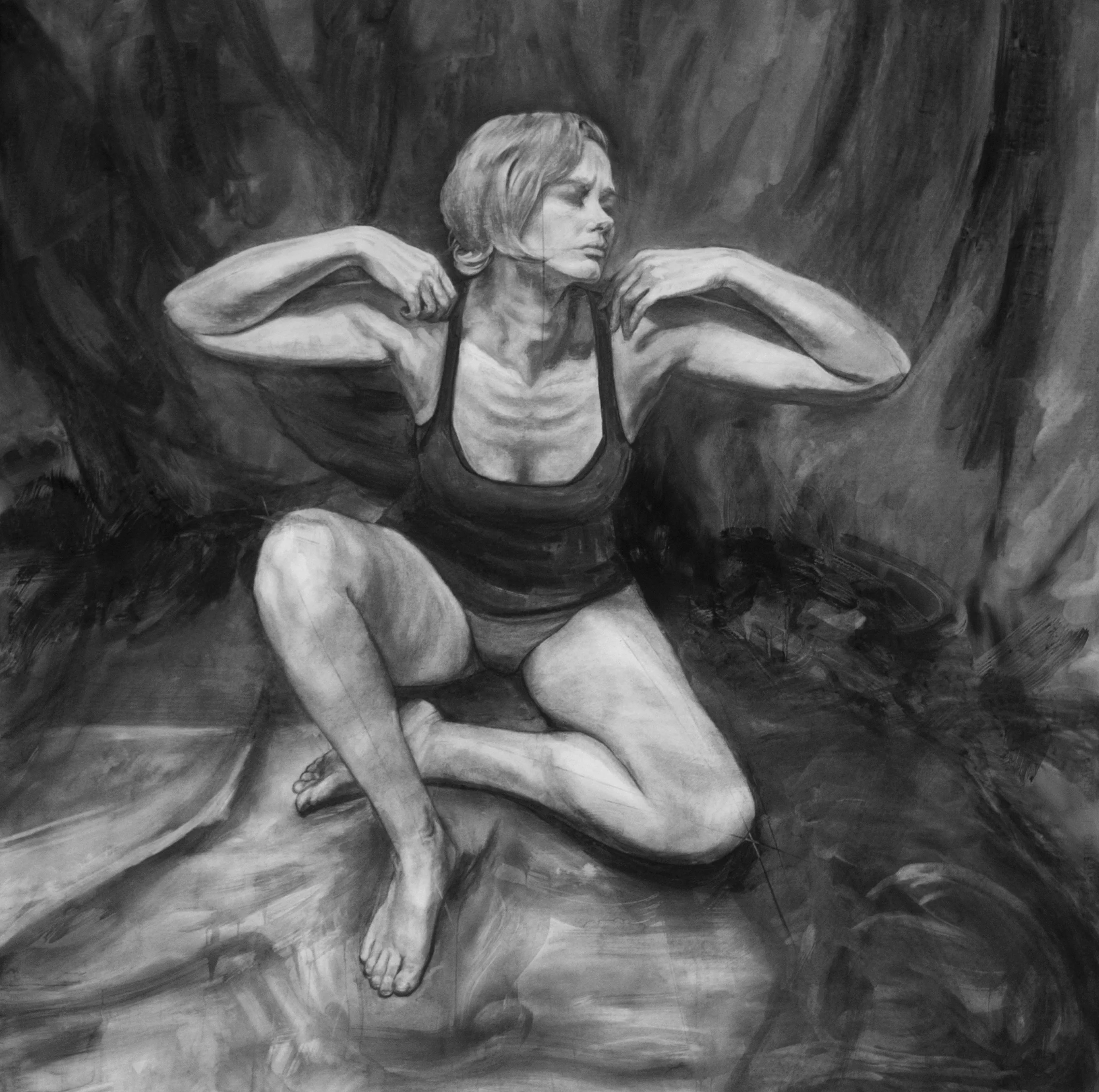 These Hands Hold, Charcoal on paper, 55x55 inches