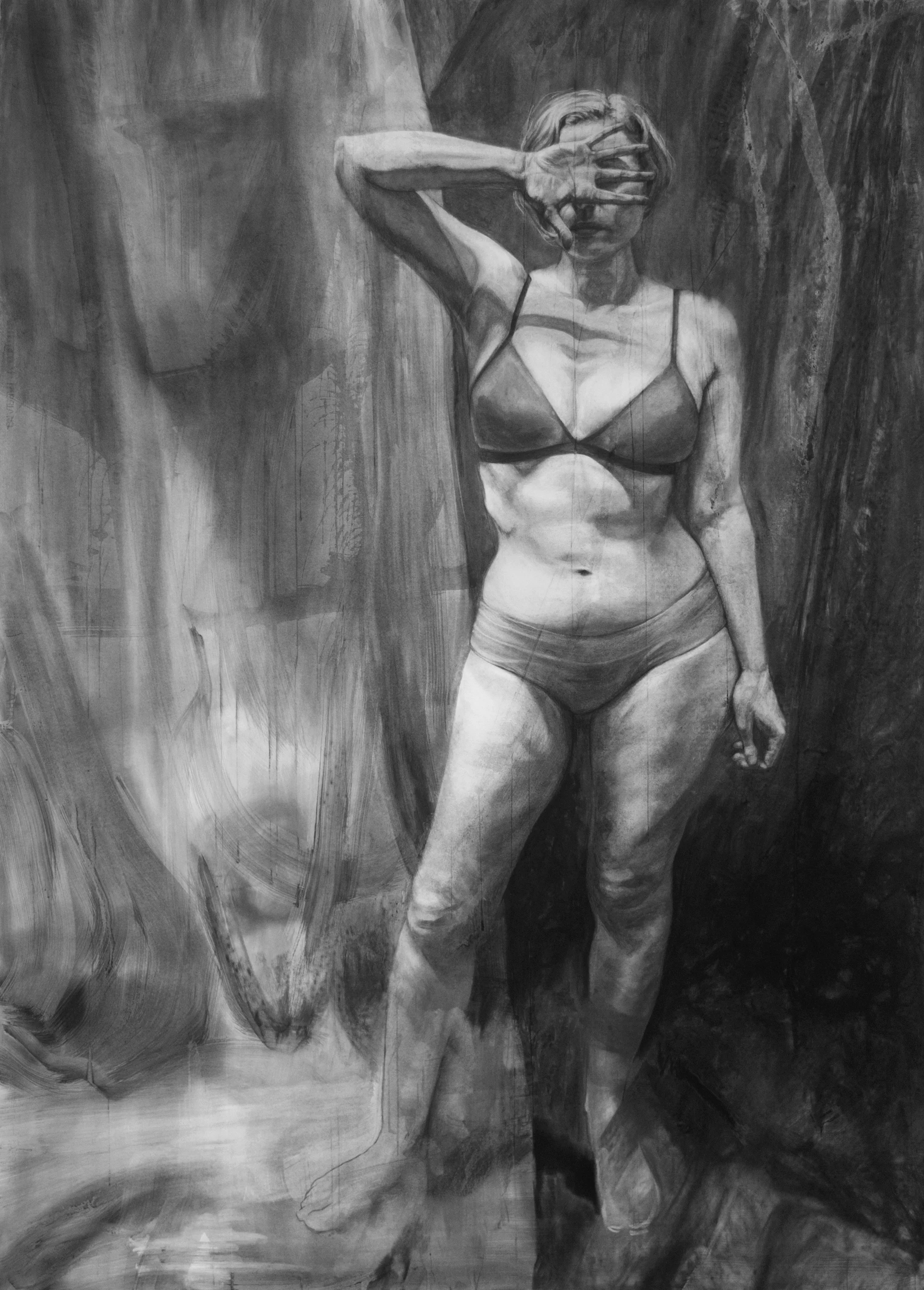 When I Close My Eyes There’s Stillness, Charcoal on paper, 76x55 inches, available