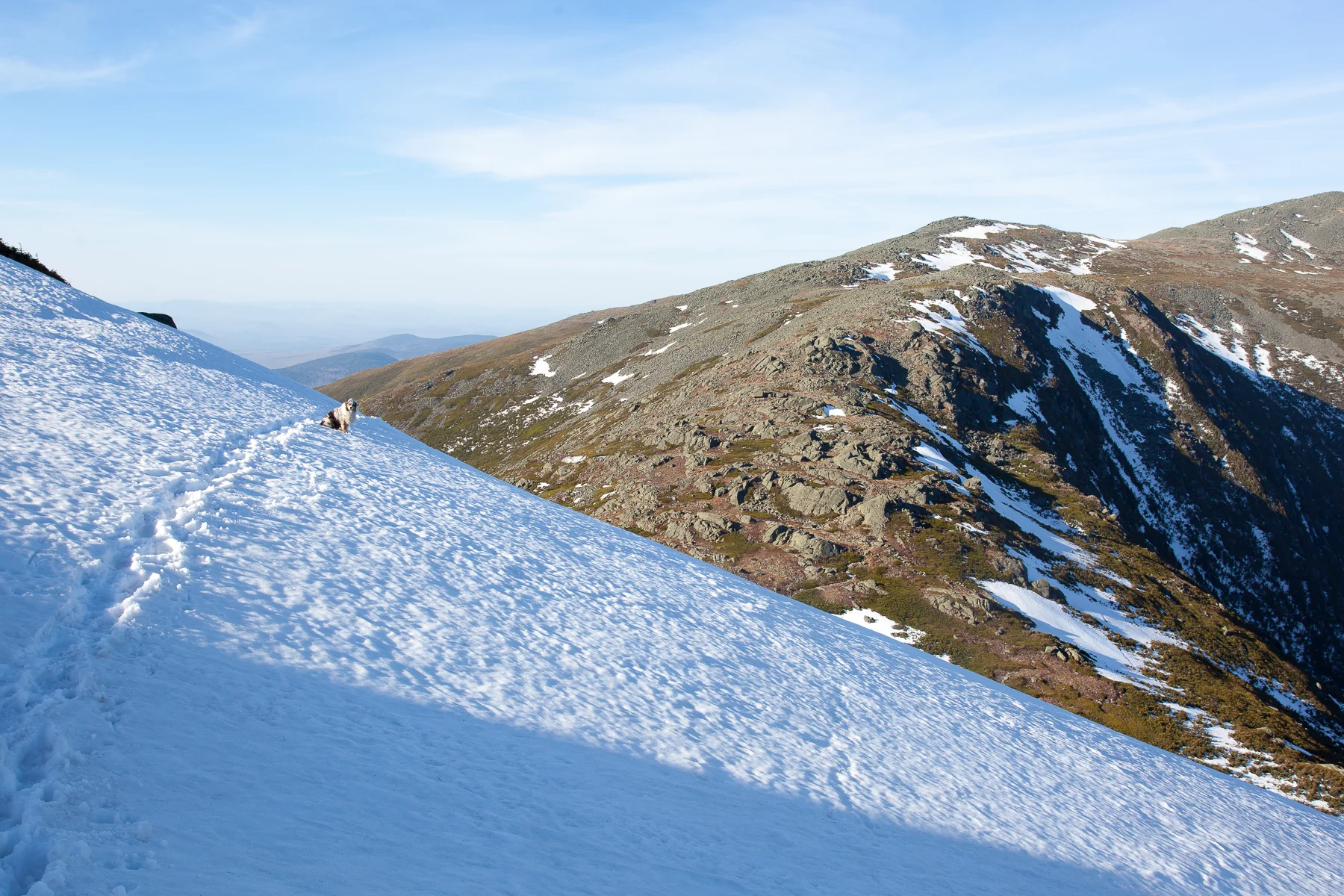 Traversing back to camp below Jefferson