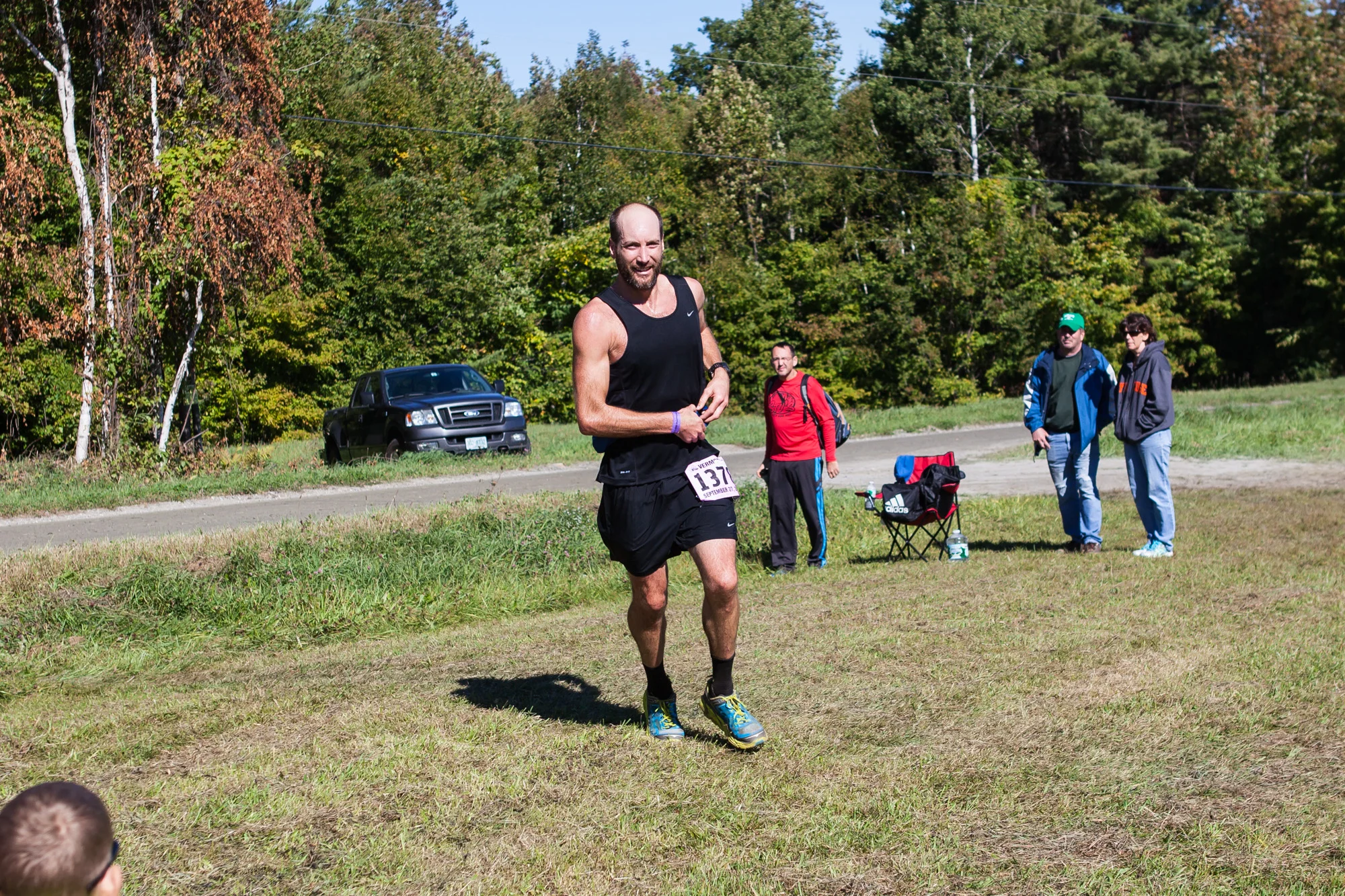 Coming into Mile 31.3 (Greenall's), hiding the pain well.