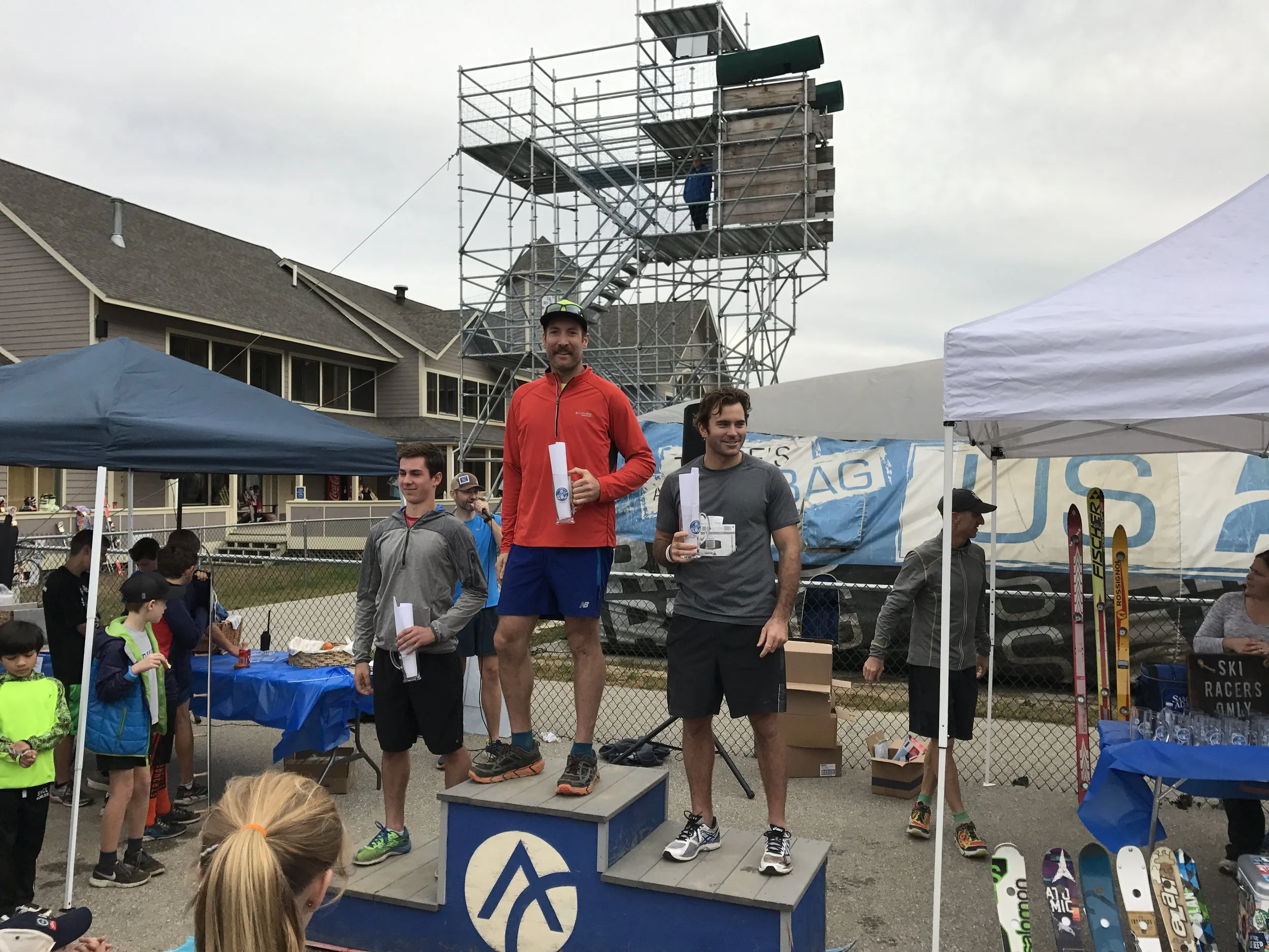 Hills & Hops 5k Podium. 2nd place: Brendan Good, 3rd Place Noah Geary.