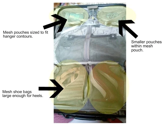 Stowing outfit accessories in the extra spaces left over after the clothes are packed.