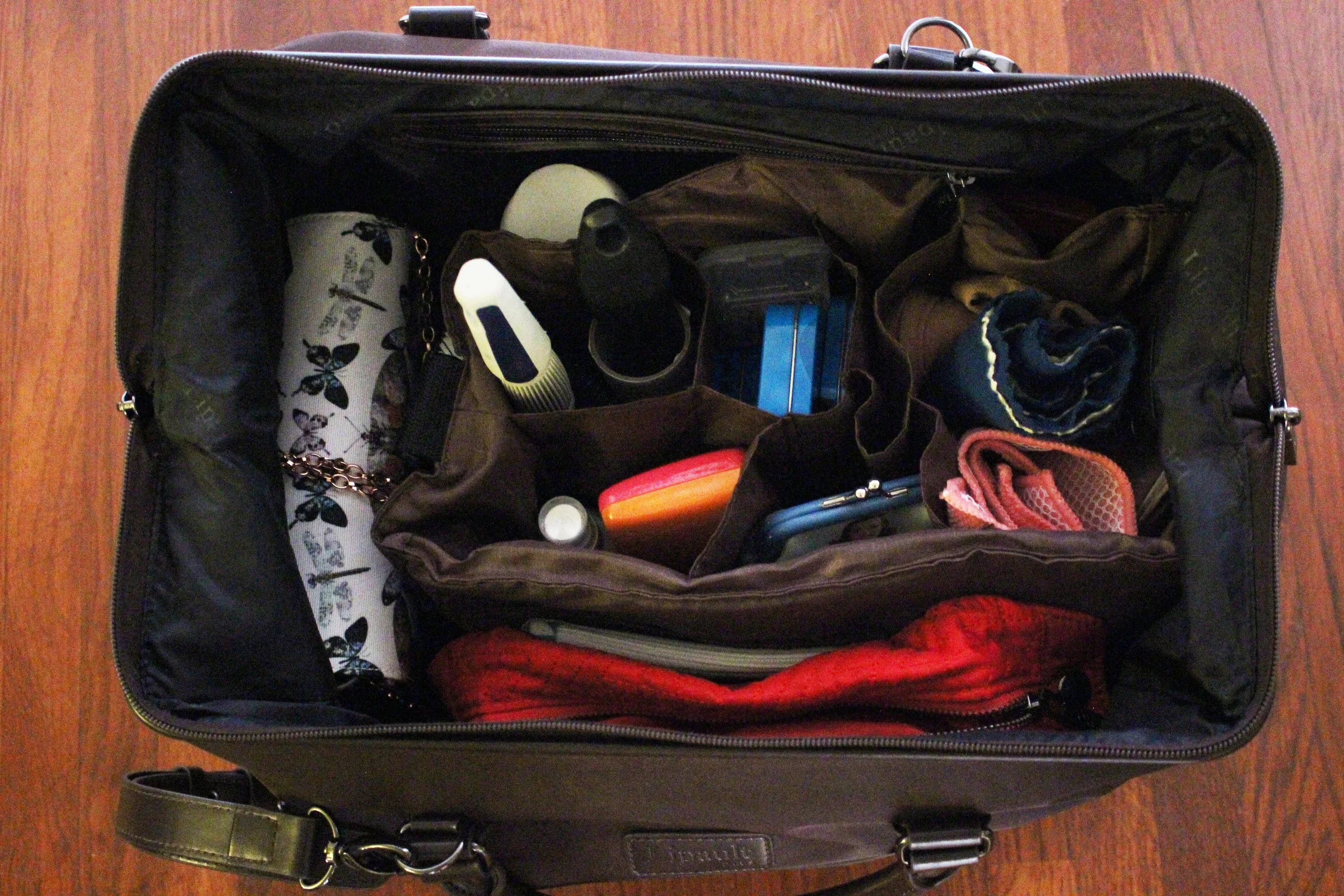 Fully packed with card case inside wristlet inside crossbody inside weekender.