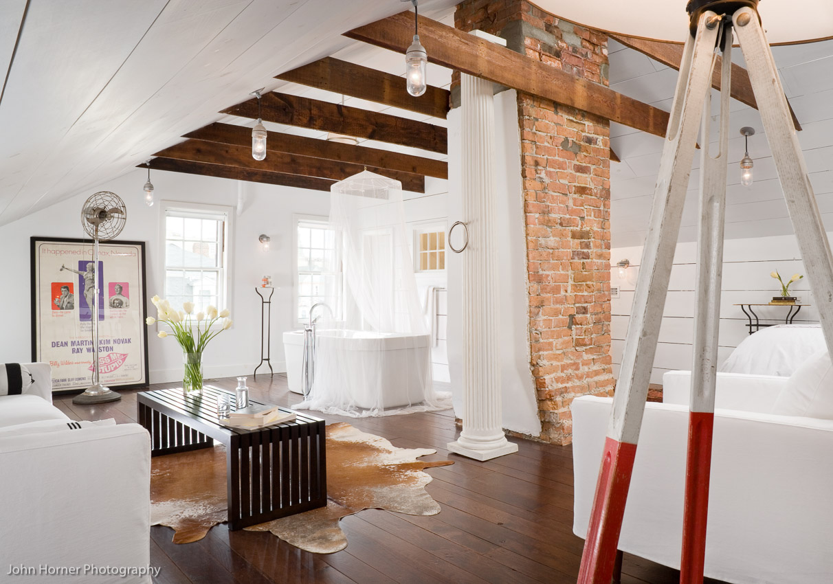 Attic space converted into open layout concept.