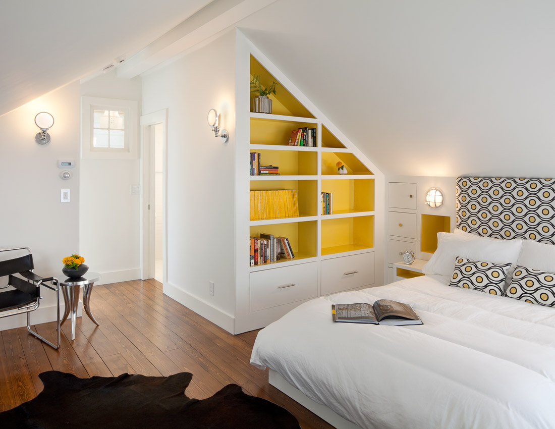 Custom-built cabinetry in master bedroom of parsonage.