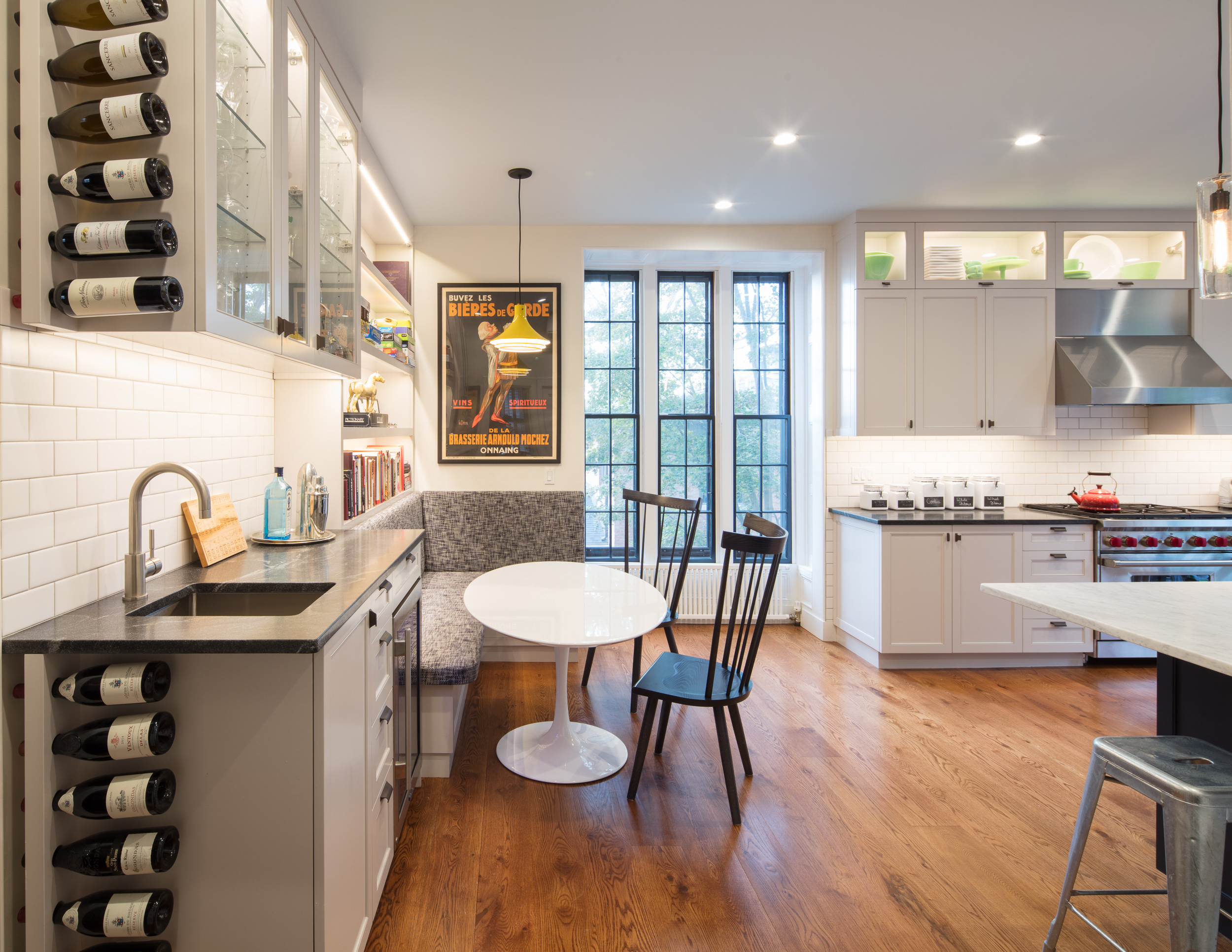  Custom cabinetry, original floor-to-bay window; a blend of new and old. 