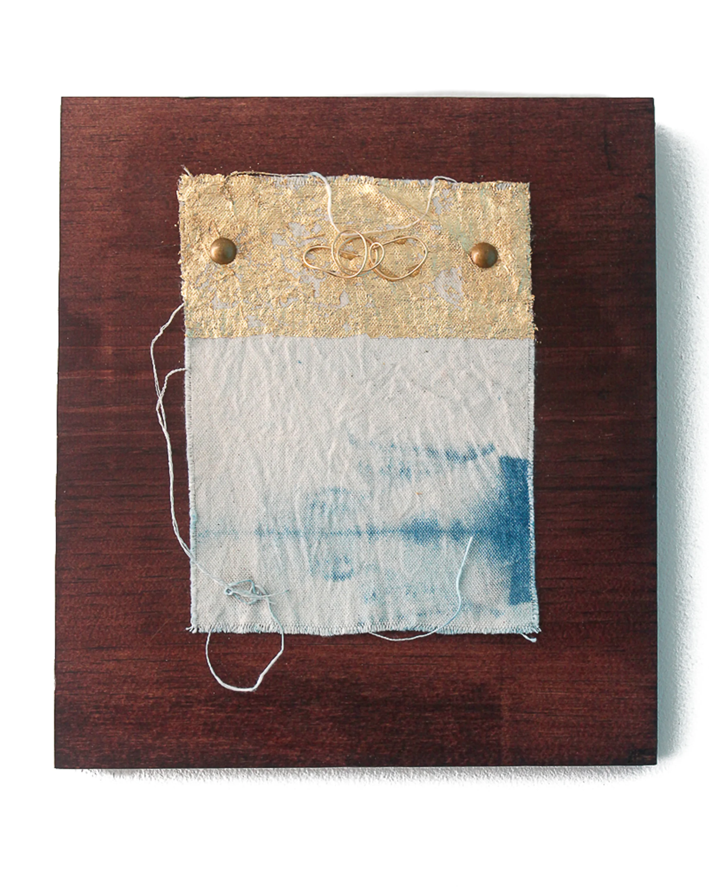 Jeremiah Morris - _Need a Light_ - Cyanotype photographic print on cavas, gold leaf, brass wire, brass tacks, wood - 2016 - $325.jpg
