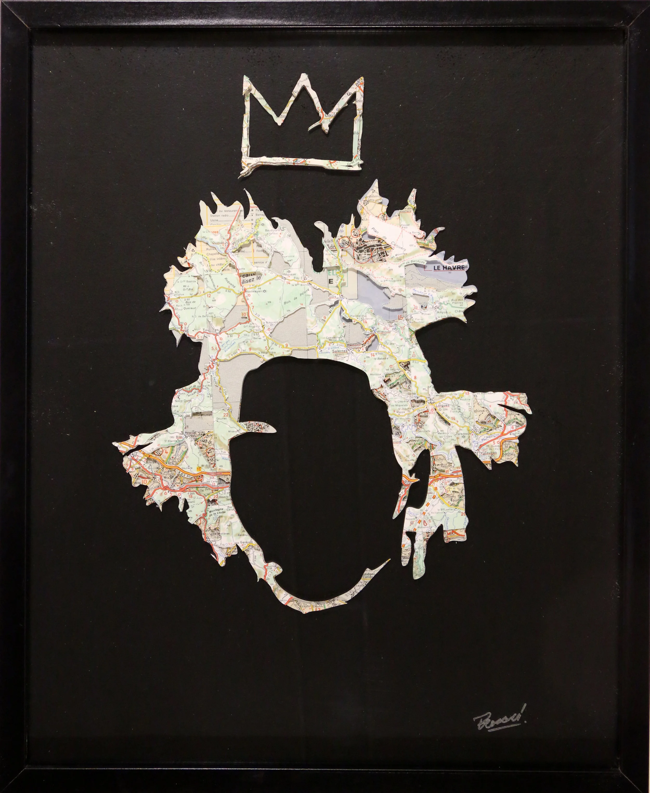 GalleryOonH-Joanathan Bessaci-Basquiat 1-2017-Michelin maps and glass-16x20-1400.jpg