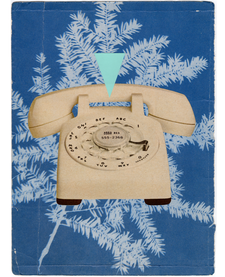 Cindy Lisica Gallery - Lennox Rees - _This and That - Phone_ - 13 x 10 inches - collage and silkscreen cut-out - 2017 - $200.png