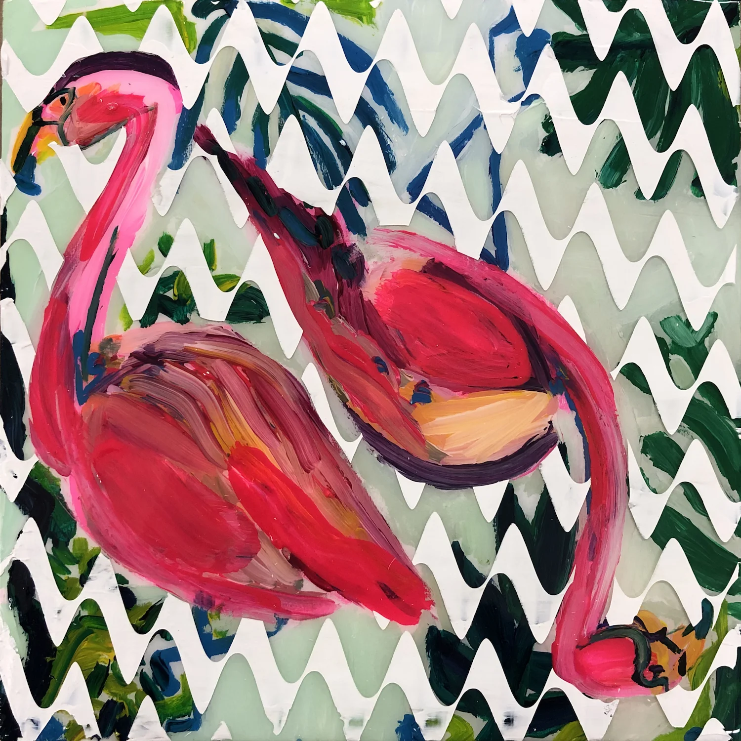 Sean Christopher Ward and Dana Blickensderfer Collaboration - Flamingo Duo II - Acrylic and ArtResin on Wood Panel - 8x8x1.5 - 2018 - 250.jpg