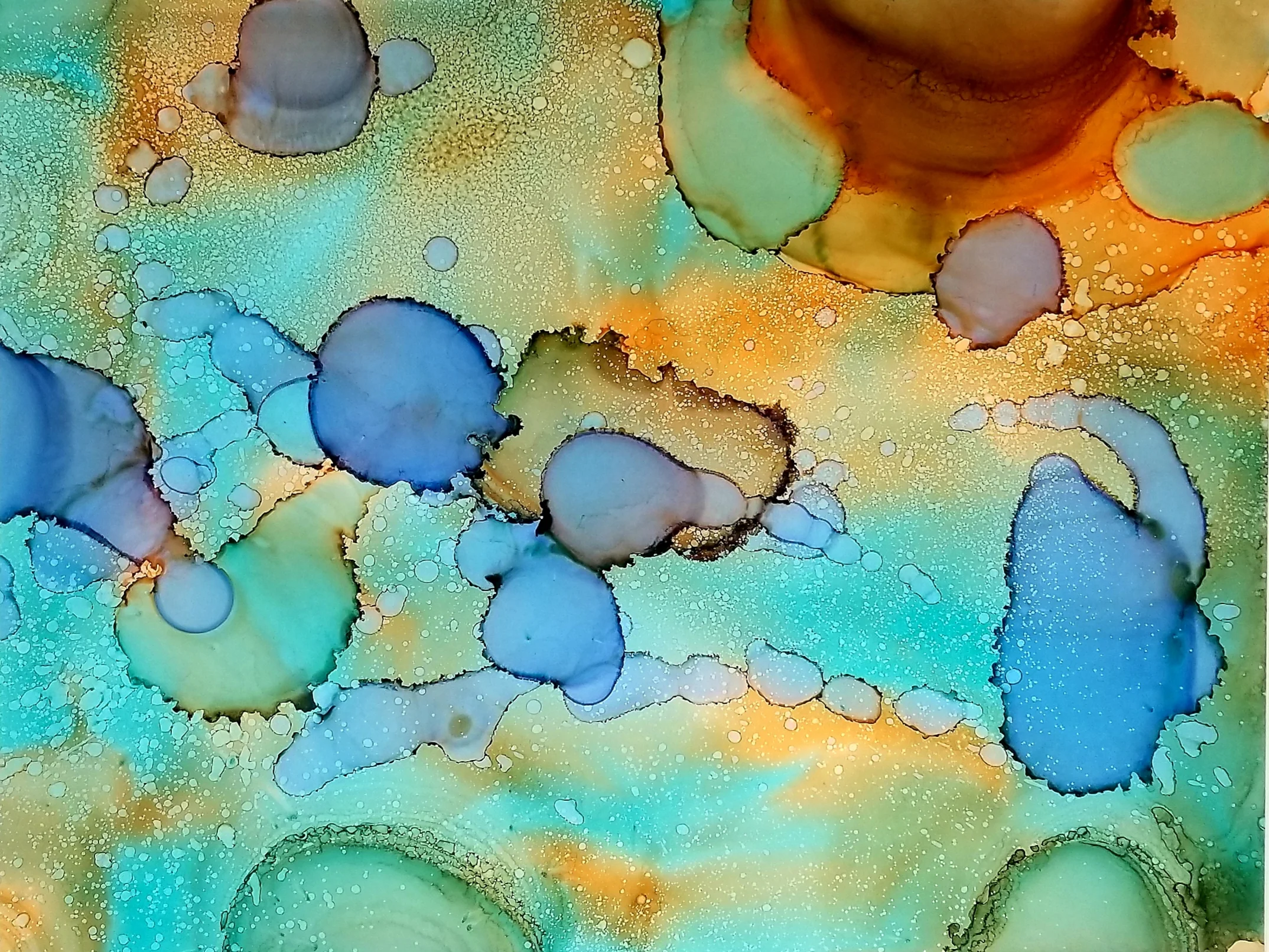Sug. O_Shen - _Crane Beach Barbados_, alcohol ink, charcoal, water from the source, on Yupo_ 36 x 28, 2018- $2295..jpg