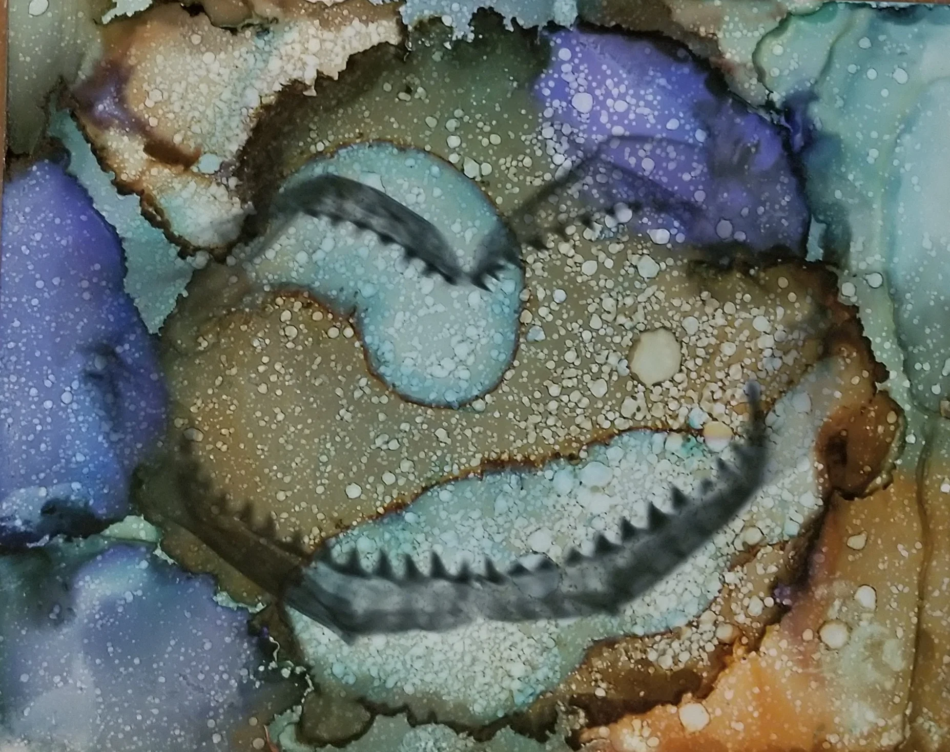 Sug. O_Shen - _Great Barrier Reef_, alcohol ink, charcoal, water from the source, on Yupo_ 15 x 12, 2018- $425..jpg