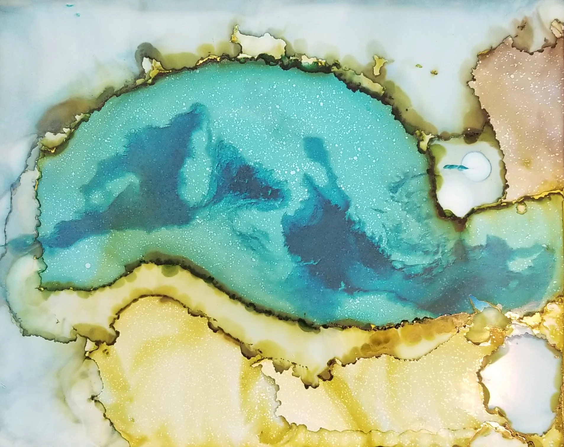 Sug. O_Shen - _Gulf of Naples, IT_, alcohol ink, charcoal, water from the source, on Yupo_ 15 x 12, 2018- $425..jpg