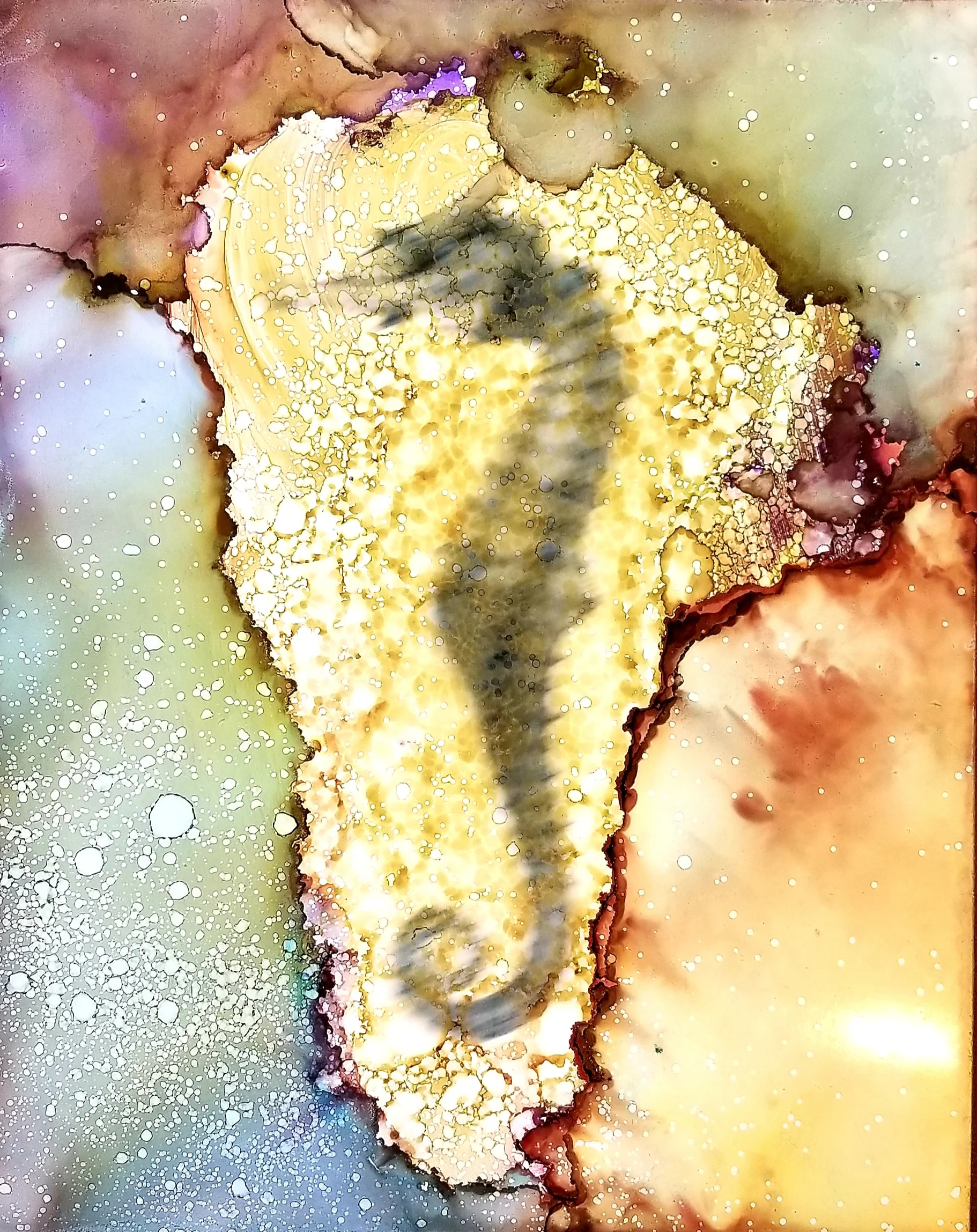 Sug. O_Shen - _Maldives Island_, alcohol ink, charcoal, water from the source, on Yupo_ 12 x 15, 2018- $425..jpg