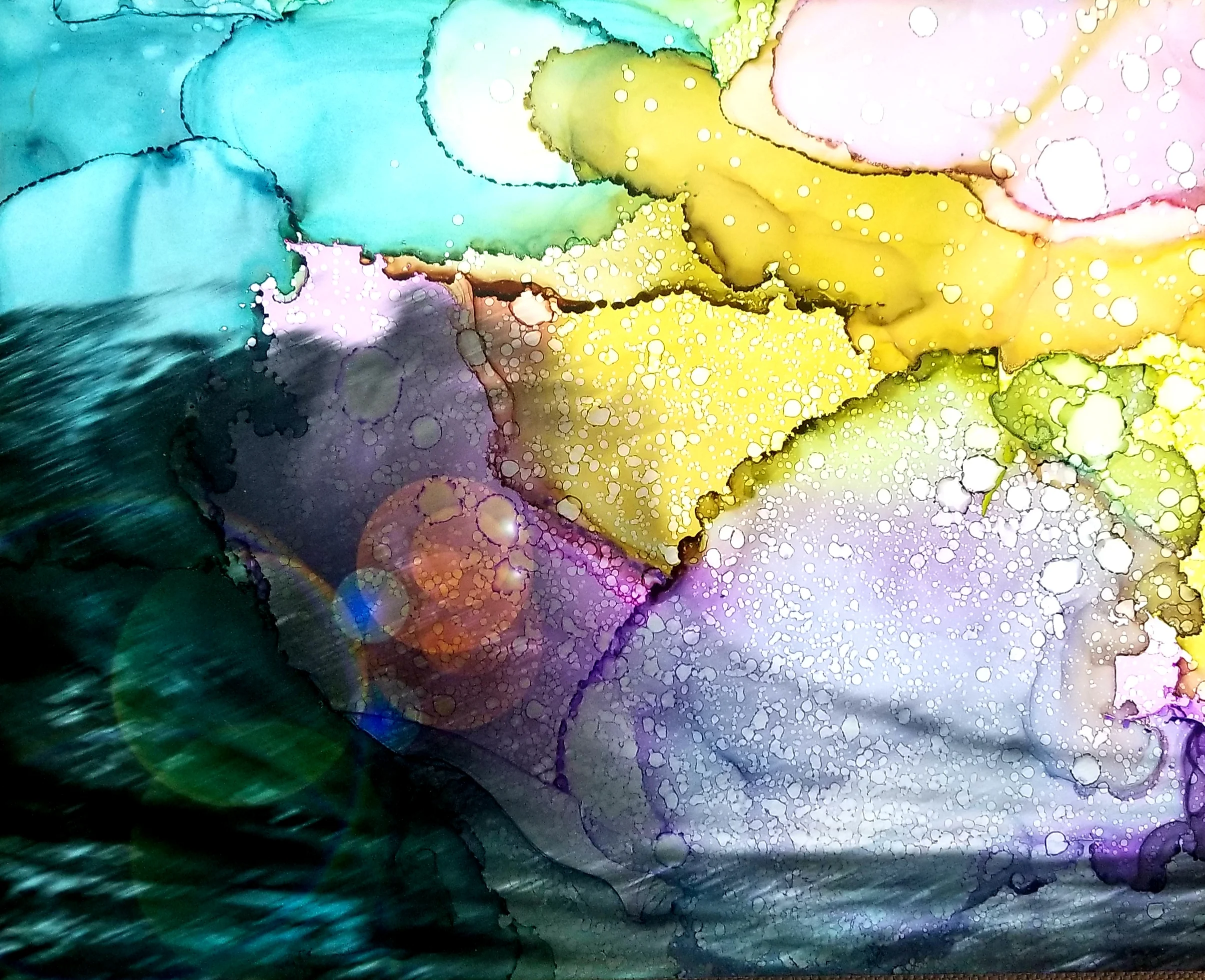 Sug. O_Shen - _Oahu_, alcohol ink, charcoal, water from the source, on Yupo_ 15 x 12, 2018- $425..jpg