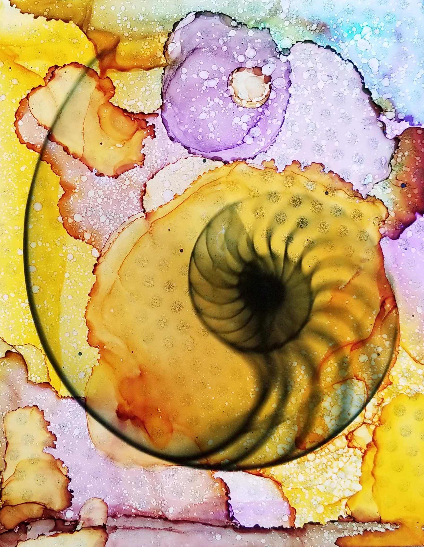 Sug. O_Shen - _Papua New Guinea_, alcohol ink, charcoal, water from the source, on Yupo_ 12 x 15, 2018- $425..jpg