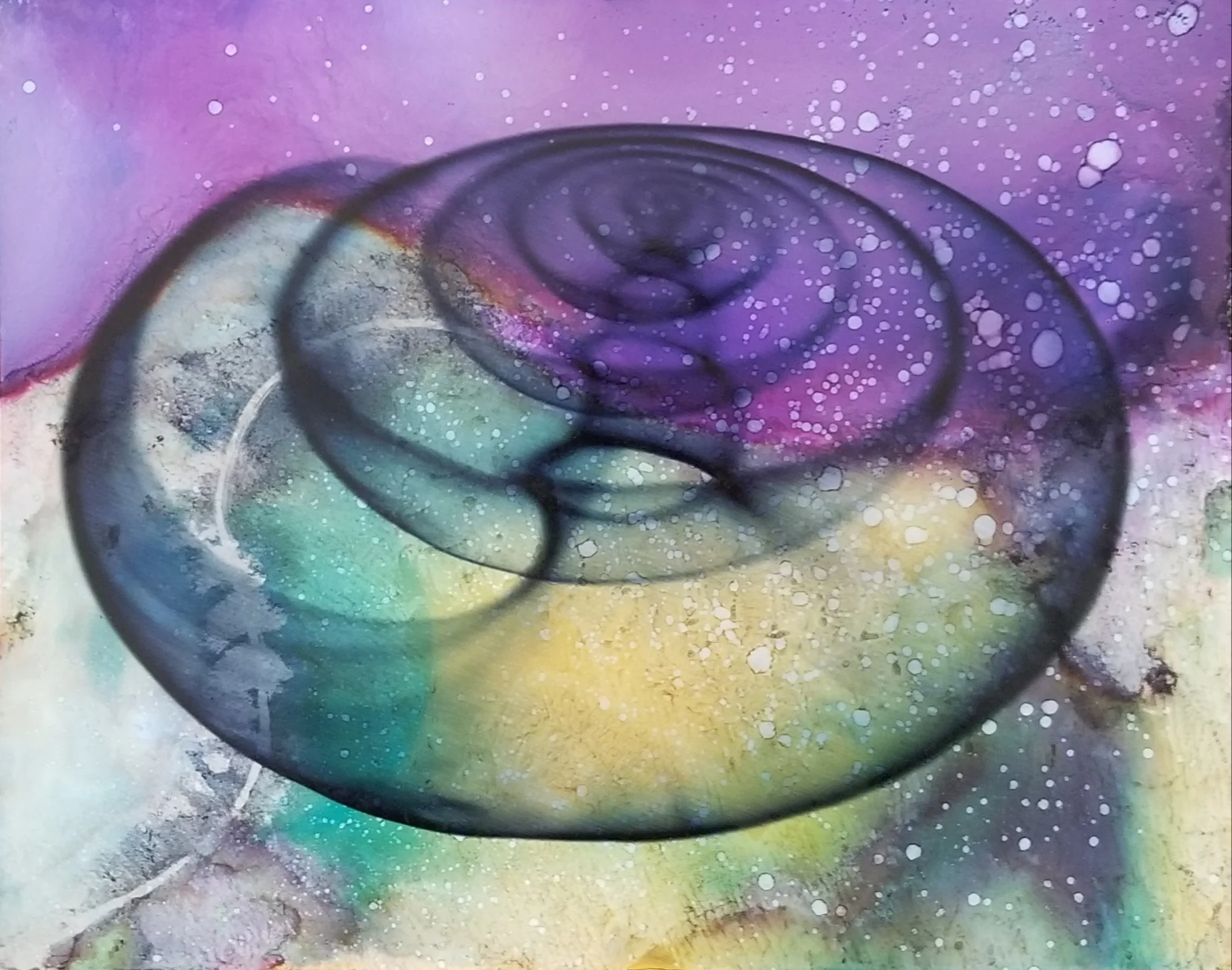 Sug. O_Shen - _SoBe ll_, alcohol ink, charcoal, water from the source, on Yupo_ 15 x 12, 2018- $425..jpg