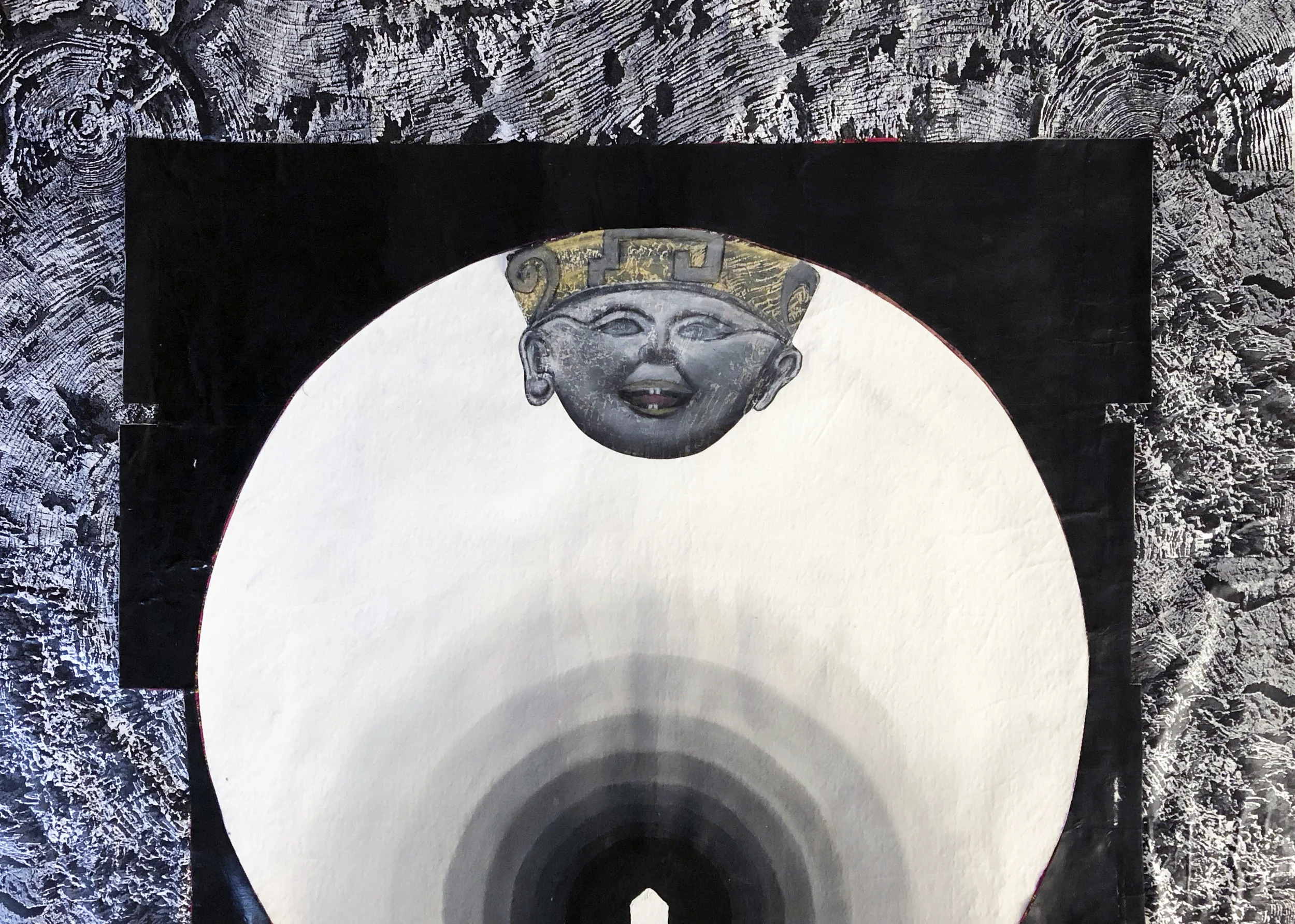 TonyMichaleEstrada - Borne Away - 40 x 55 - assemblage_ cut out pastel drawing on gesso on canvas with paper shape and photo print border - 2018 - $1200.jpg