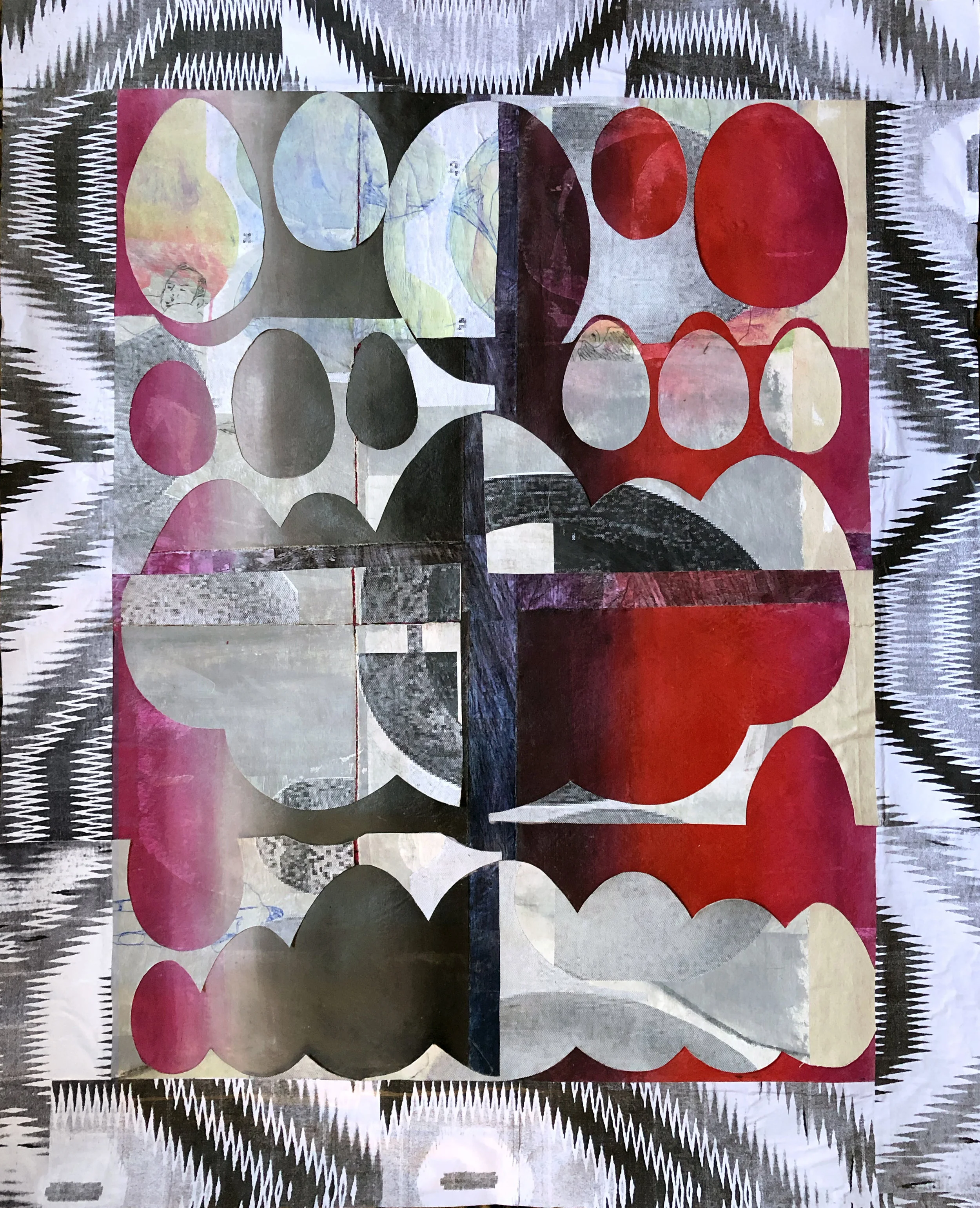 TonyMichaleEstrada - Resurrection 1 - cut up collage (photo transfer, gesso, and acrylics on canvas) on pastels on canvas with photo print collage border - 52 x 42 - 2018 - $1500.jpg