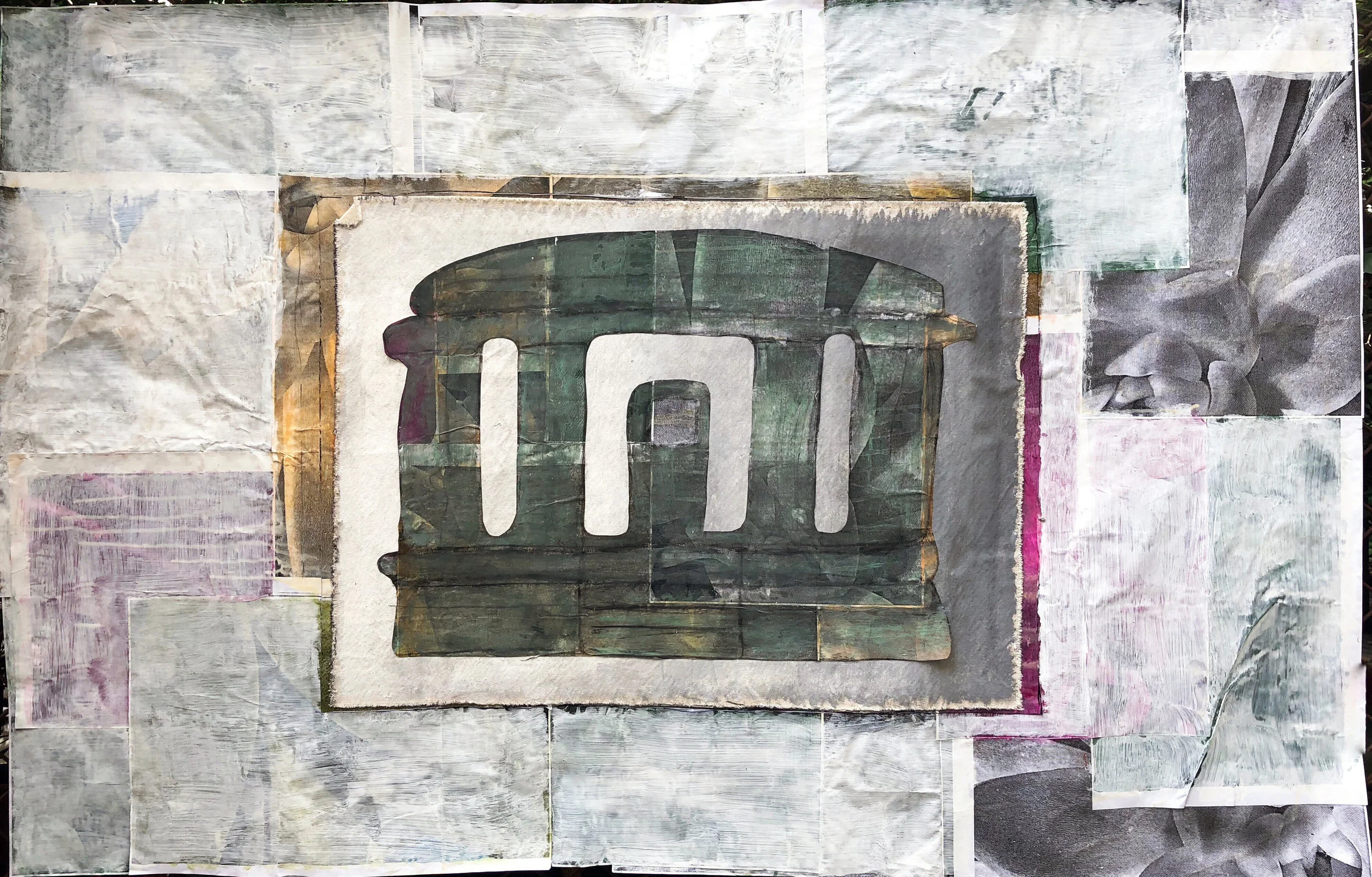 TonyMichaleEstrada - Welcome Home I - assemblage_ cut out pastel drawing on acrylics on canvas with photo print collage border with gesso - 35.25 x 53.5 - 2018 - $900.jpg