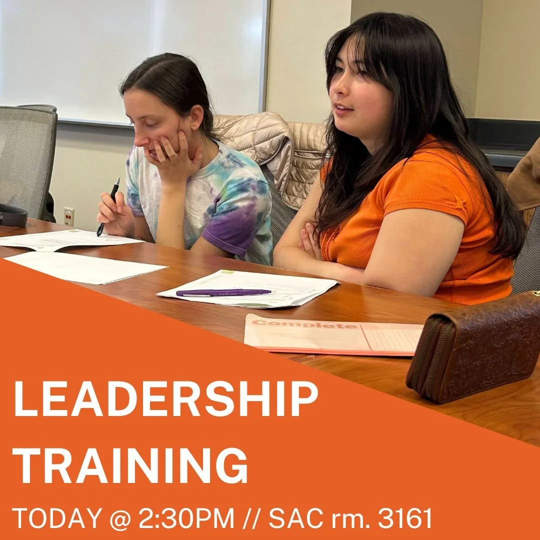Happy Friday, and happy Leadership Training day! Come join us as explore a new component of leadership, and how we can seek to incorperate it into our daily lives!

We are back at the STUDENT ACTIVITIES CENTER in room 3161 today!!!