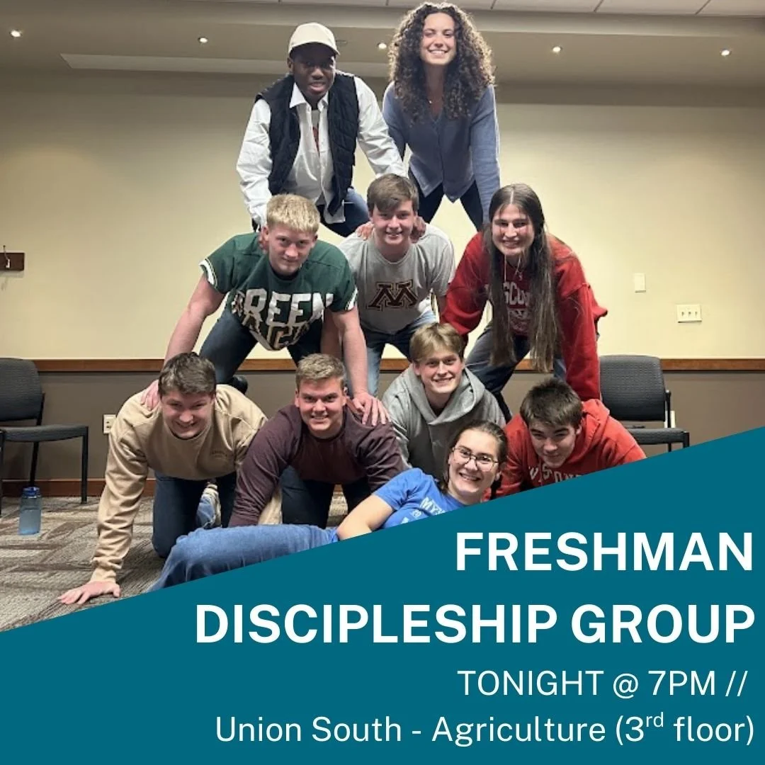 Give me an F! Give me a D! Give me a G! What does that spell??? FRESHMEN DISCIPLESHIP GROUP! We are back and ready to dive deeper into ways we can live out our faith during our time in college. Join us in the AGRICULTURE ROOM on the 3rd floor of Unio