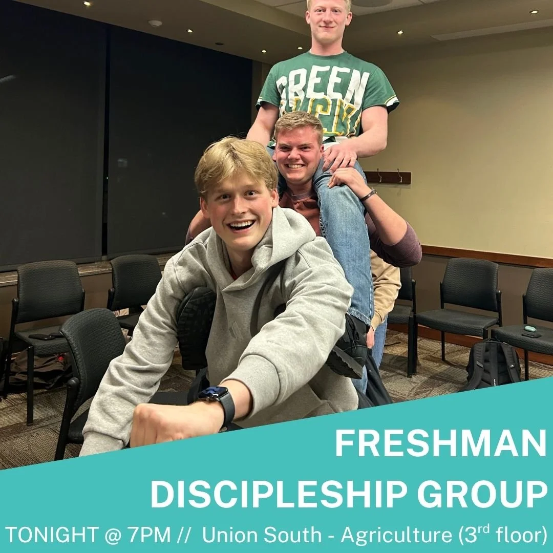🚨Hey freshmen! 🚨 Are you looking for an opportunity to hang out with other freshmen, equip yourself with some tools to live out your faith in college, and have a fun time like Finn, Ben, and Landon??? Then come join us for Freshmen Discipleship Gro