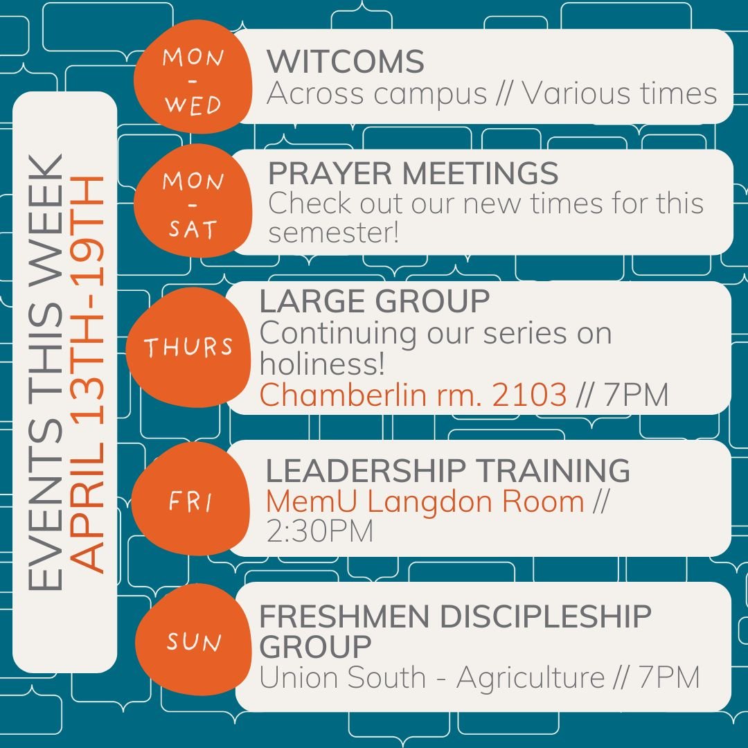 Writing out your schedule for the coming week? Don't forget to include our fun events! Which one are you most excited for???

Have a great week everyone!