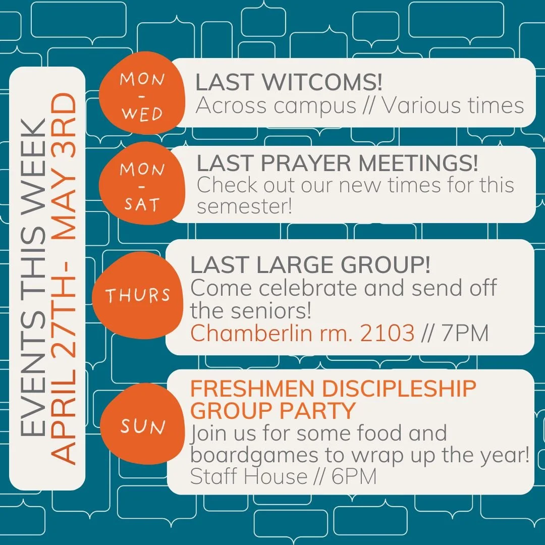 We did it Badgers! We made it to the LAST WEEK OF CLASSES!!! Let's finish strong by enjoying what's in store this week!

An extra congratulations to our seniors who are graduating! Come join us this Thursday as we celebrate and send off our beloved s