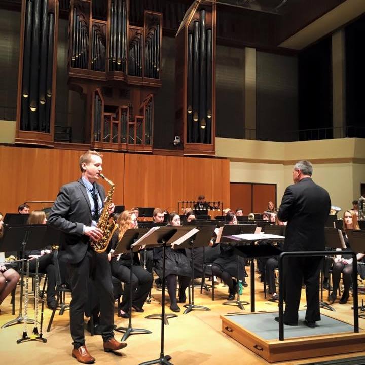 Performing with UWEC Wind Symphony at the 2016 CBDNA conference in Ames, IA