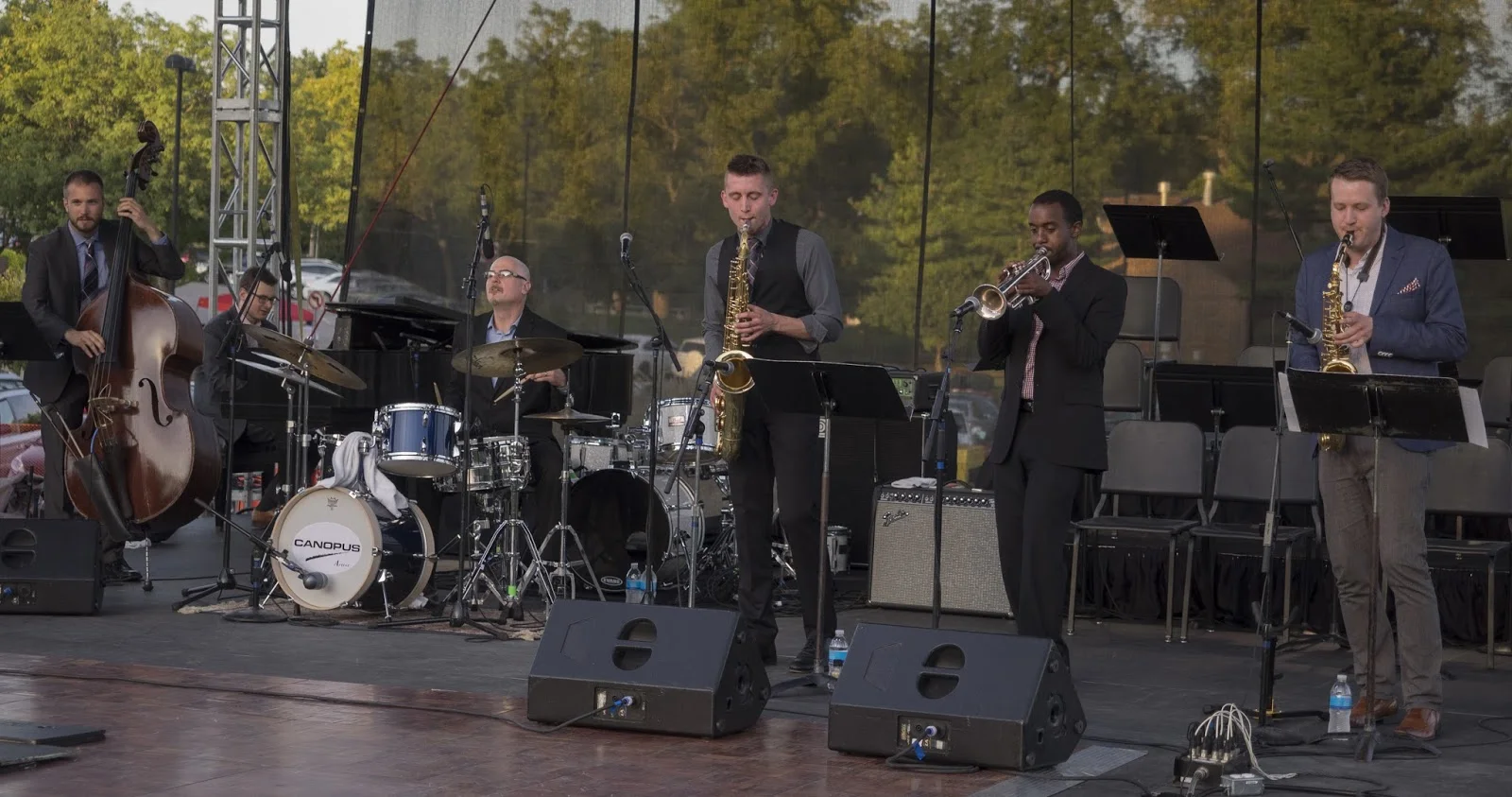 On stage with Kansas City Generations Sextet at the Prairie Village Jazz Festival (Photo Credit: Larry Kopitnik)