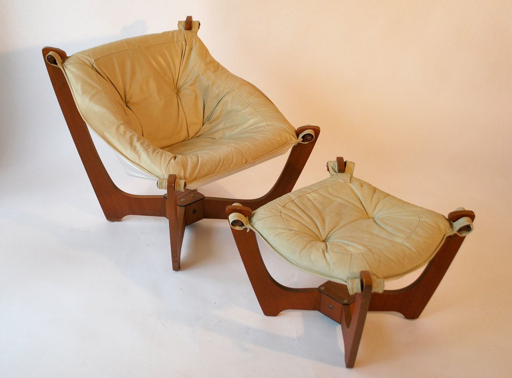 Luna Scandinavian Leather Sling Chair, Vintage Wooden Sling Chairs