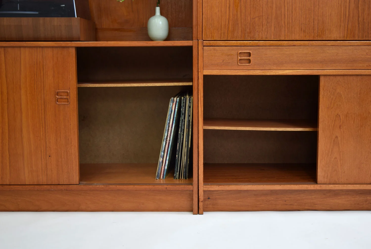Danish Teak Wall Unit Stereo Record Cabinet Secretary Desk