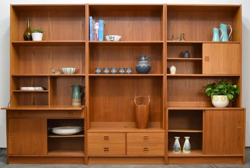 Danish 6 Piece Teak Wall Unit Secretary Bookcases Tv Stand