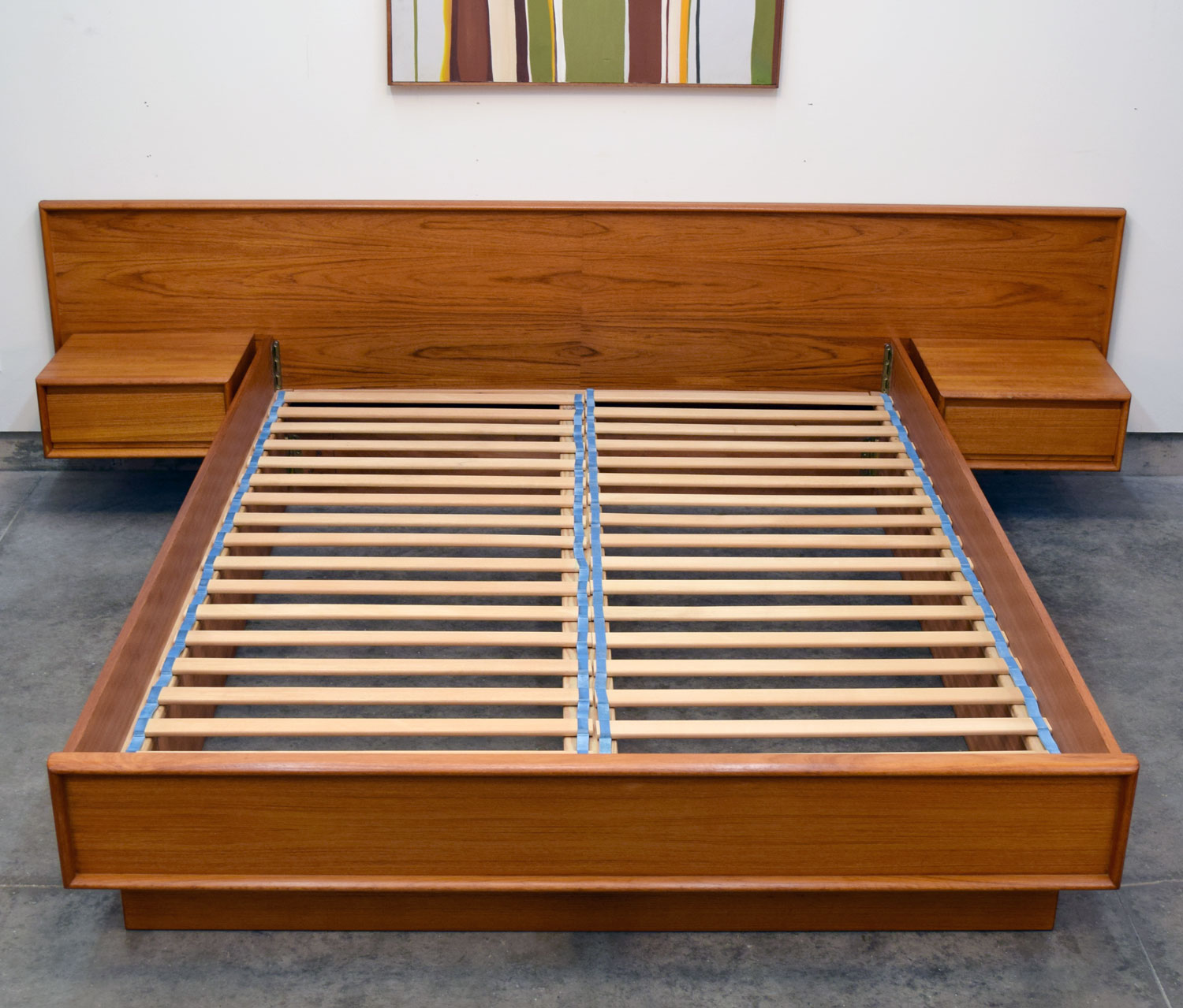 Danish Teak Queen Platform Bed With, Platform Bed Frame With Side Tables Attached
