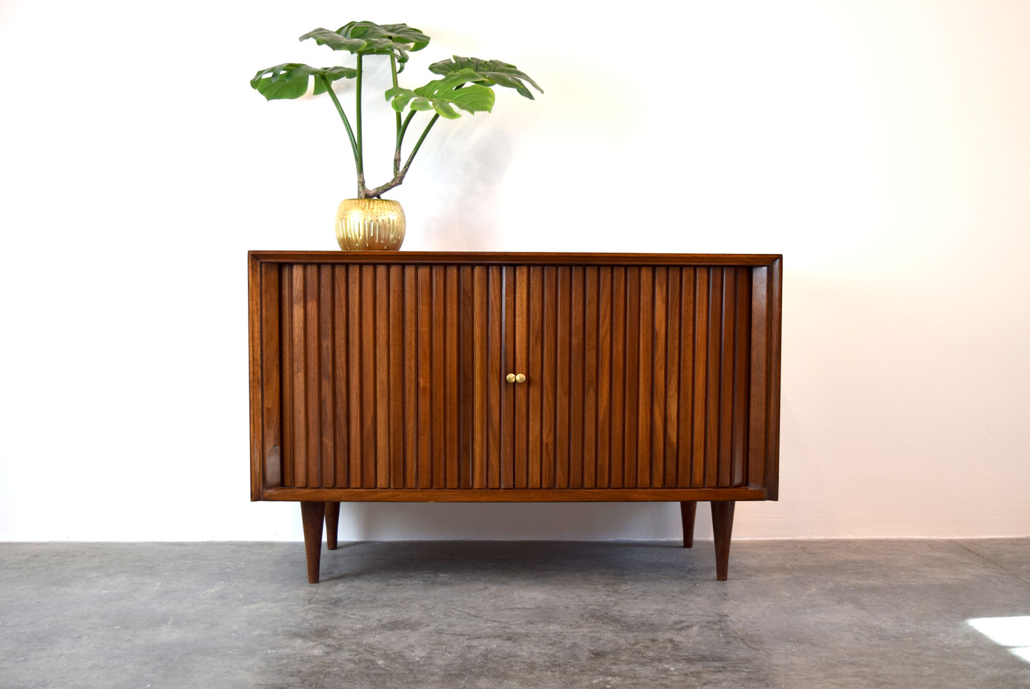 Mid Century Walnut Tambour Door Cabinet