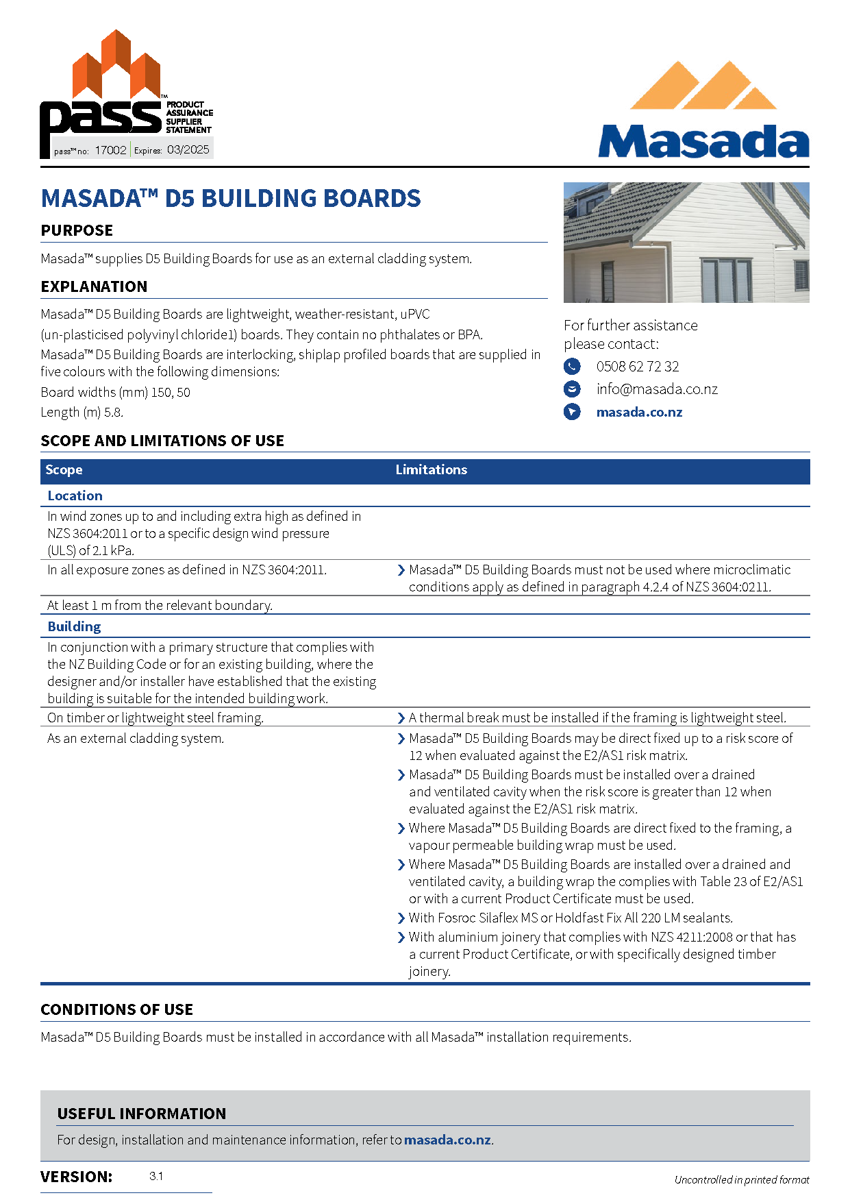 Masada D5 Building Boards pass™ 