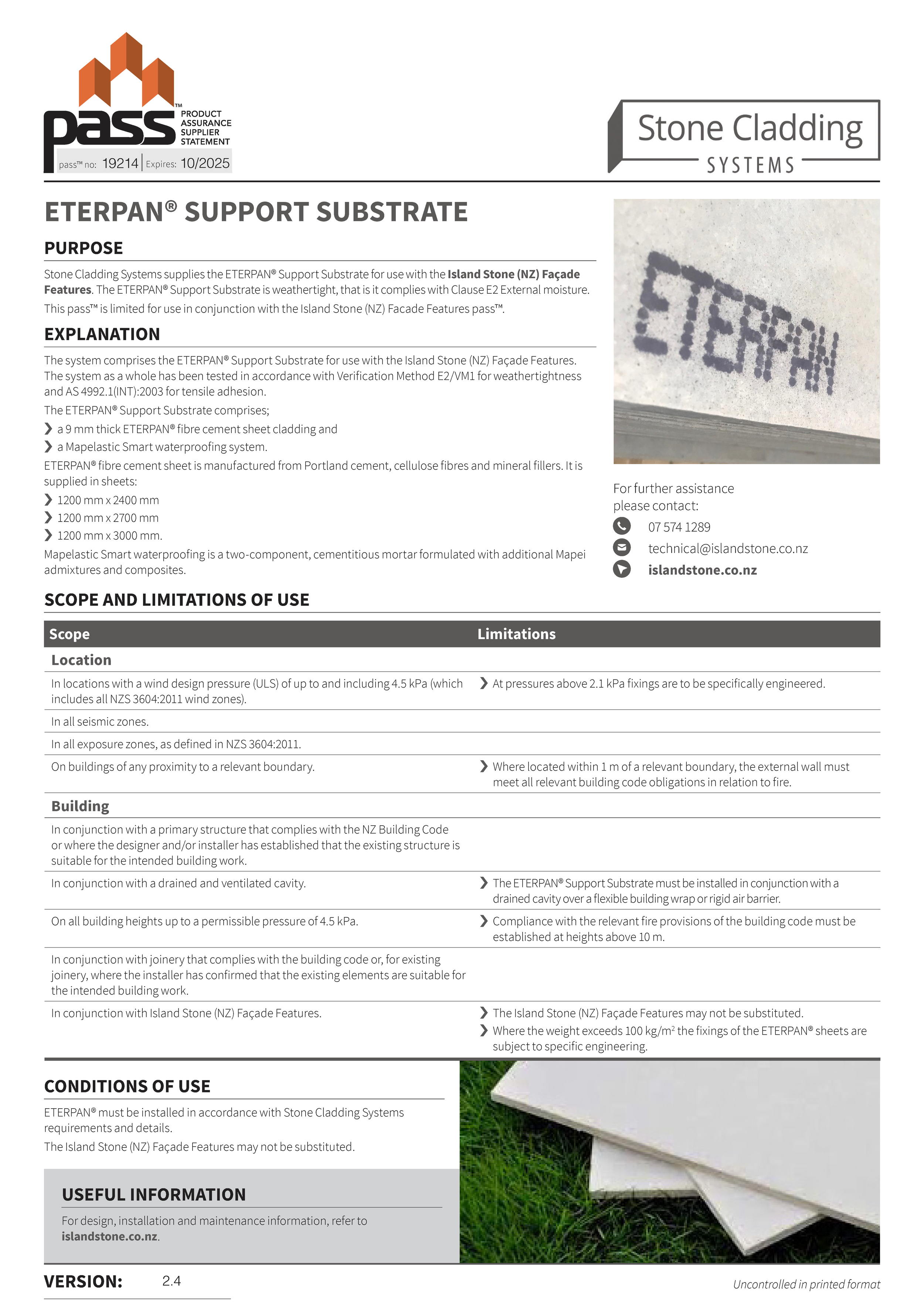 Stone Cladding Systems Eterpan Support Substrate pass™