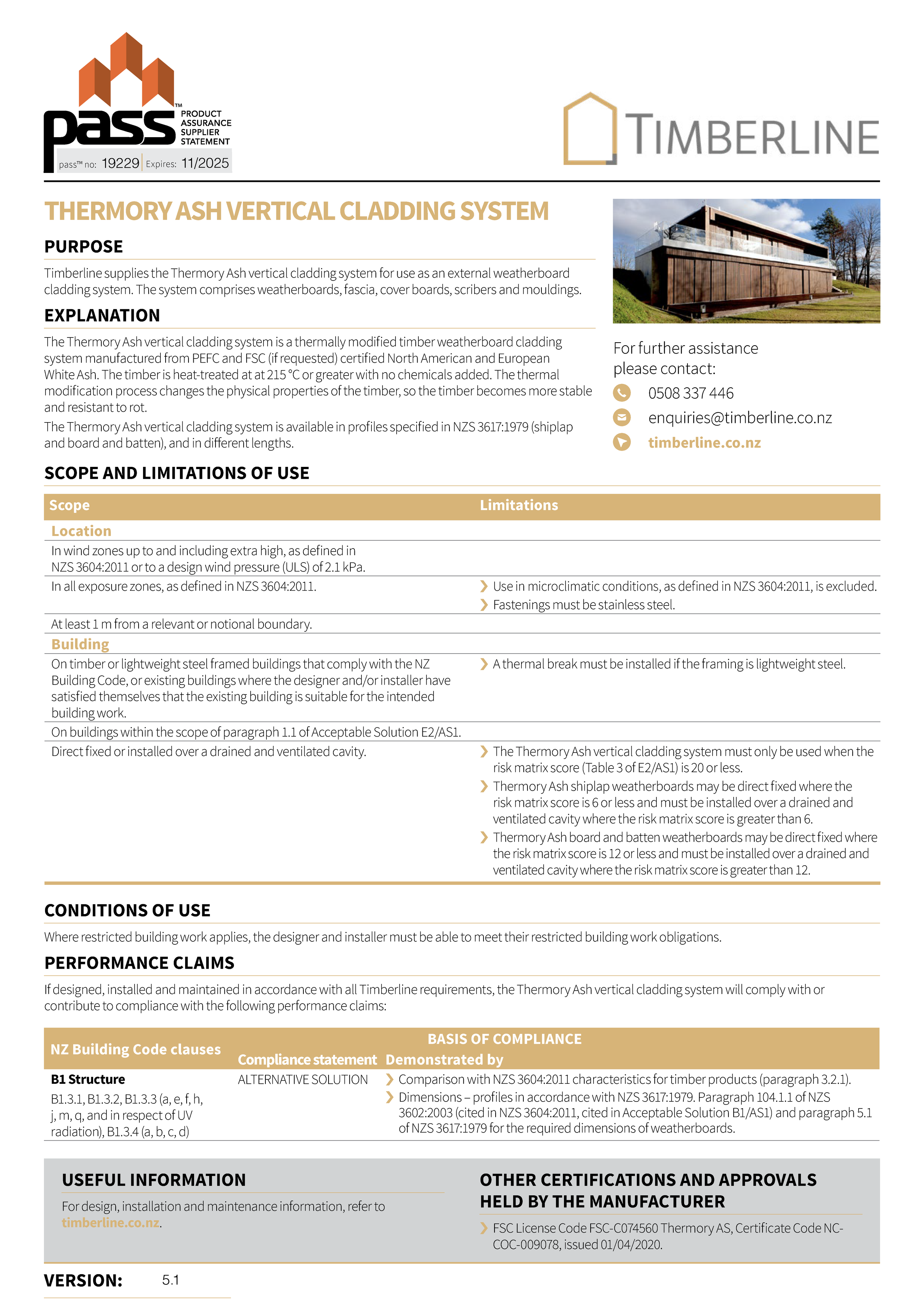 Timberline Thermory Ash Vertical Cladding System pass™ 