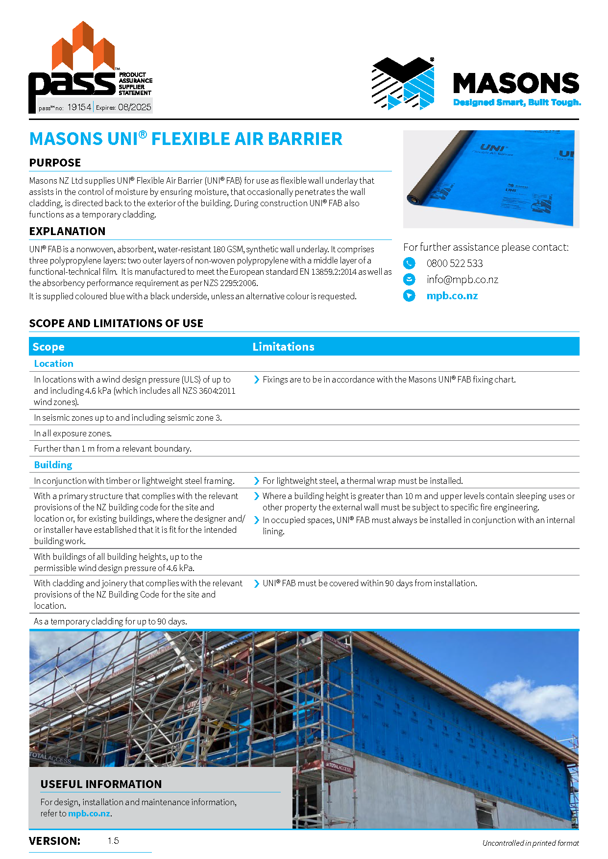 Masons UNI Flexible Air Barrier pass™
