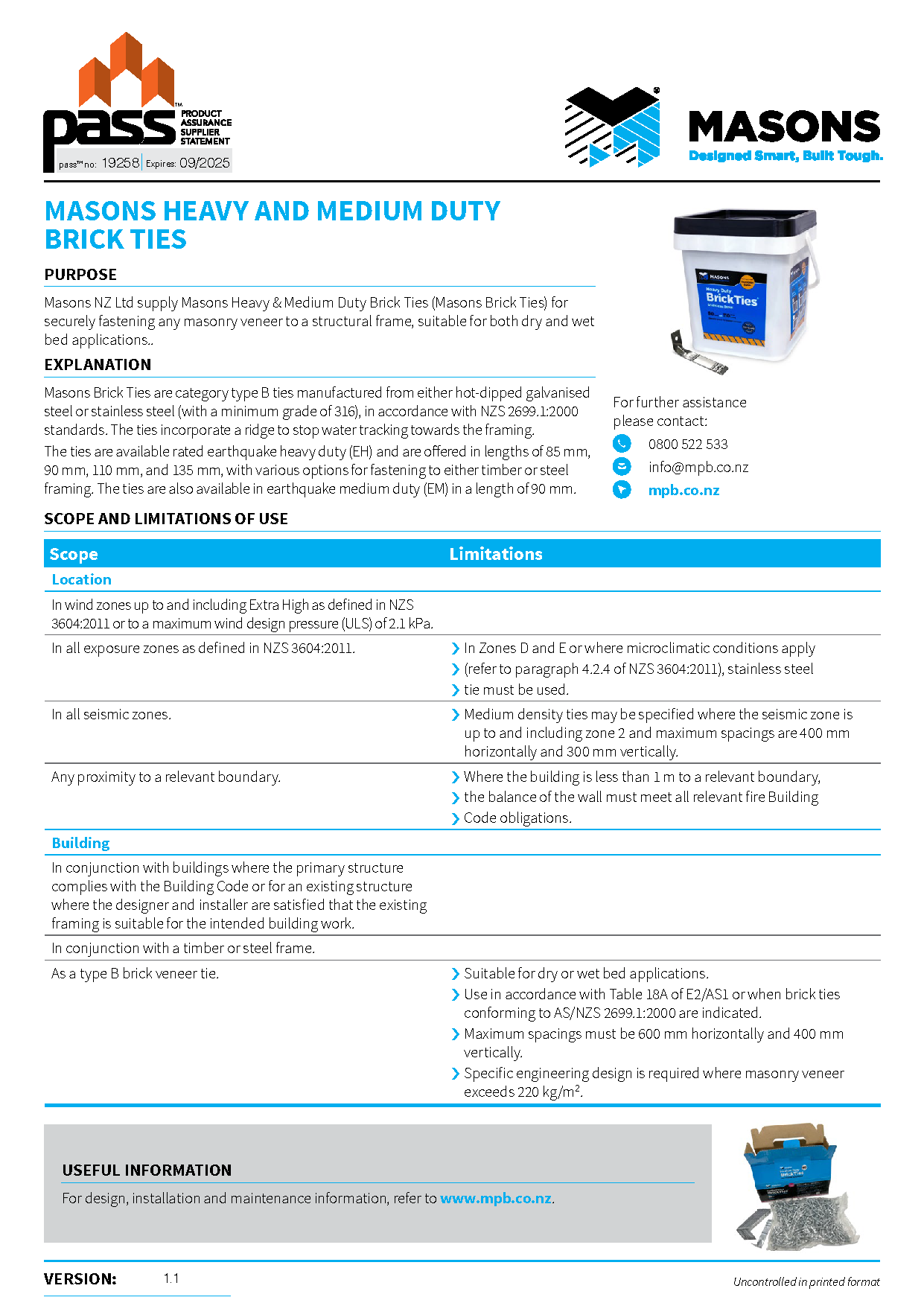 Masons Heavy and Medium Duty Brick Ties pass™