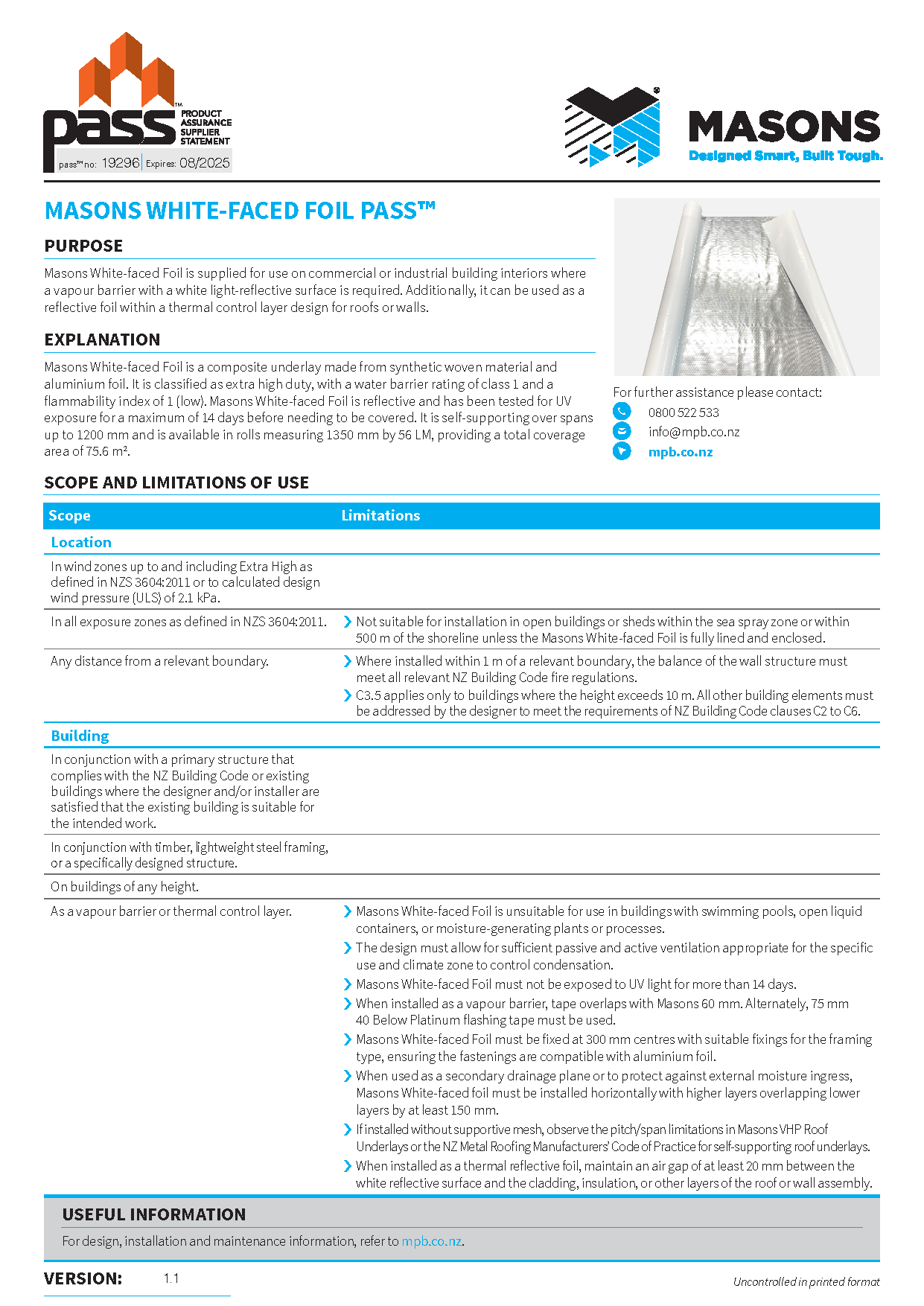 Masons White-Faced Foil pass™