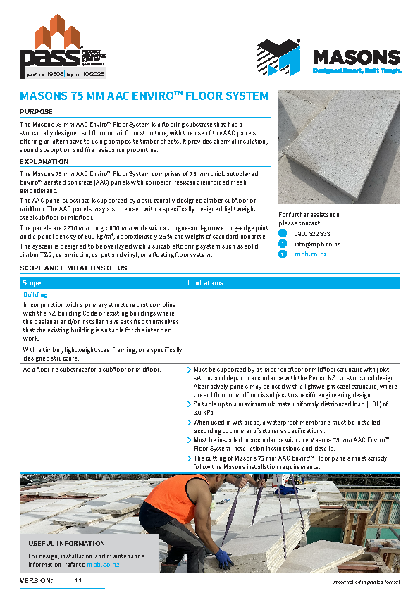 Masons 75mm AAC Enviro Floor System pass