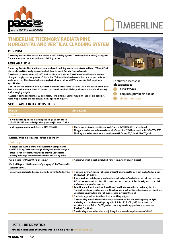 Timberline Radiata Pine Horizontal and Vertical Cladding System pass