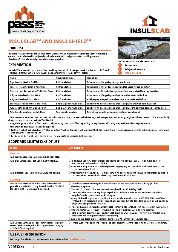 Insulform Insulslab and Insulshield pass
