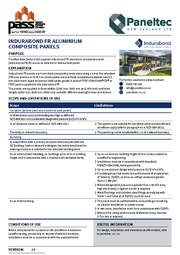 Paneltec Indurabond FR Aluminium Composite Panel pass™