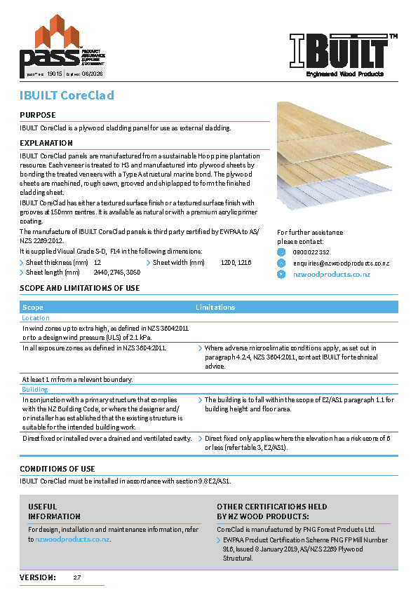 NZ Wood Products IBUILT CoreClad pass™
