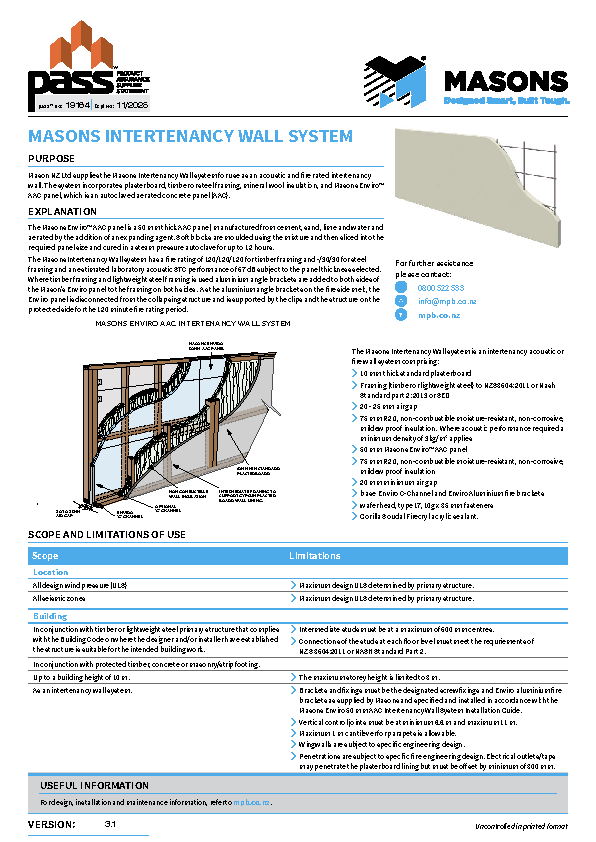 MASONS INTERTENANCY WALL SYSTEM pass™